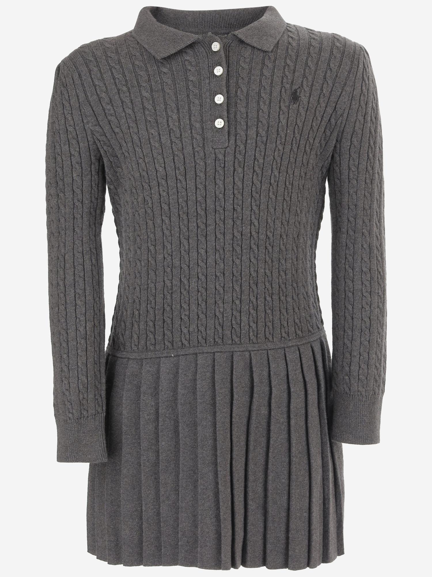 ABITO IN COTONE CON LAVORAZIONE TRECCIA E GONNA PLISSÉ 312978841 002 POLO RALPH LAUREN KIDS 