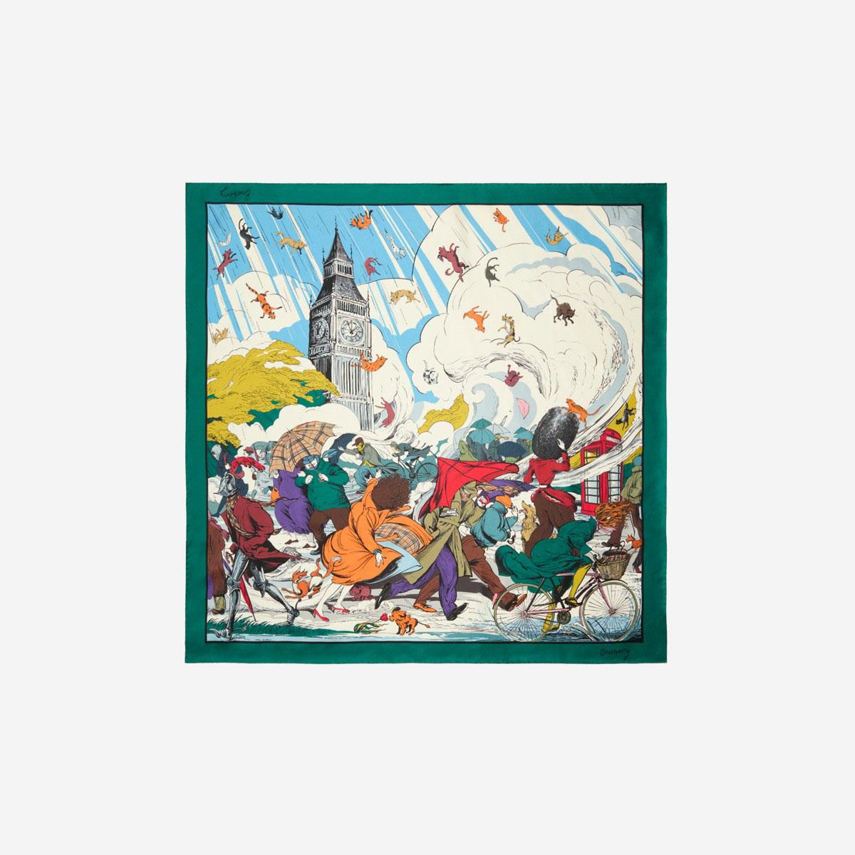 FOULARD IN SETA RAINING CATS AND DOGS 8120327 KEWGREEN BURBERRY 