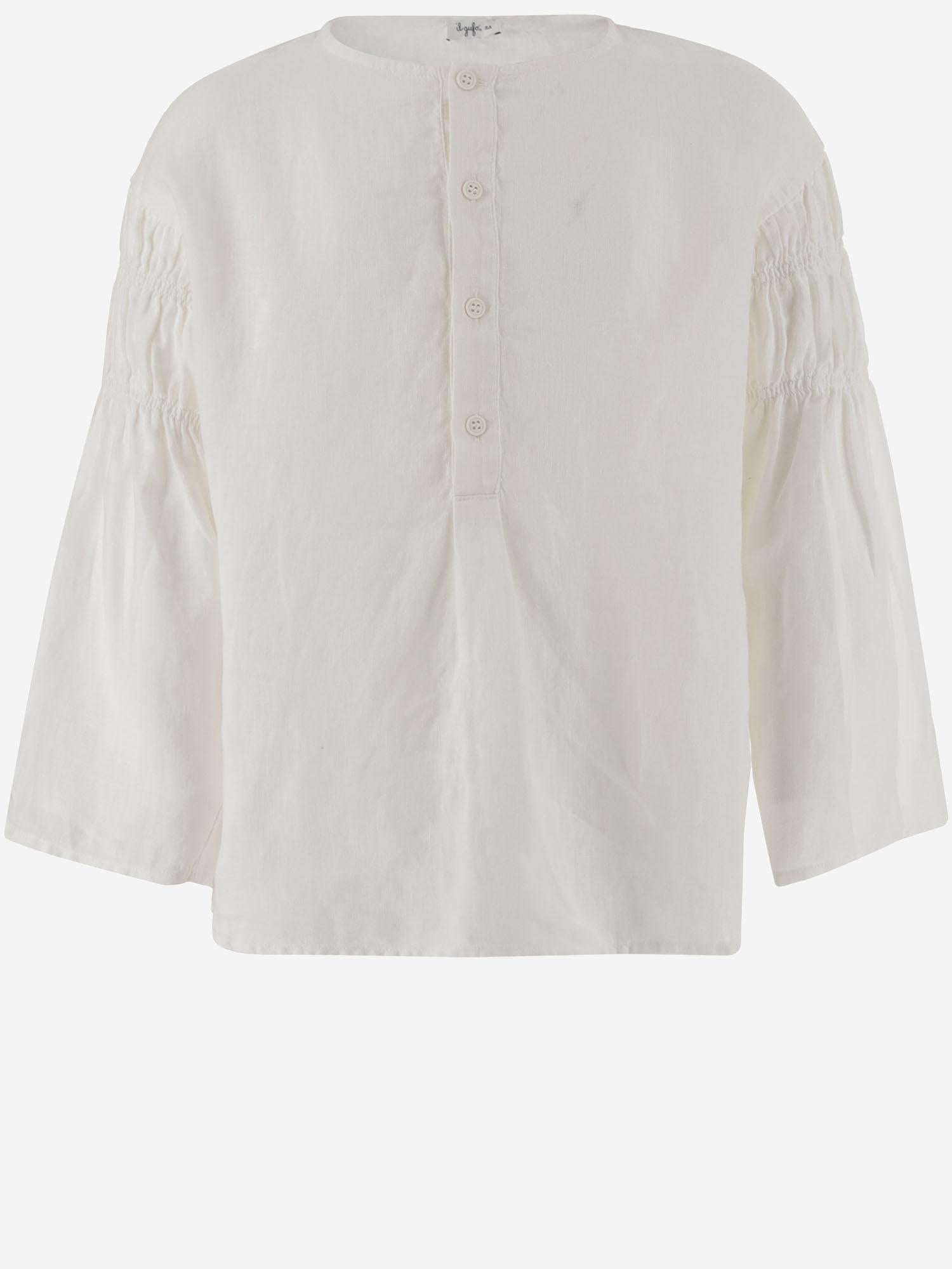 Camicia in lino con arricciature P25CL253L6006 100 IL GUFO KIDS 