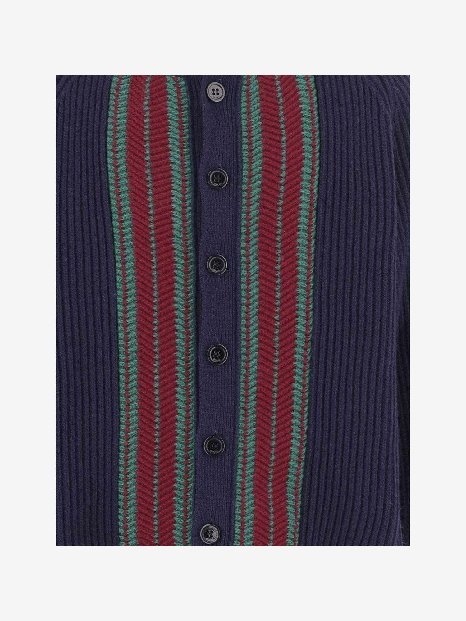 CARDIGAN IN LANA CON BANDE A CONTRASTO 823399 XKEXL4551 GUCCI KIDS 