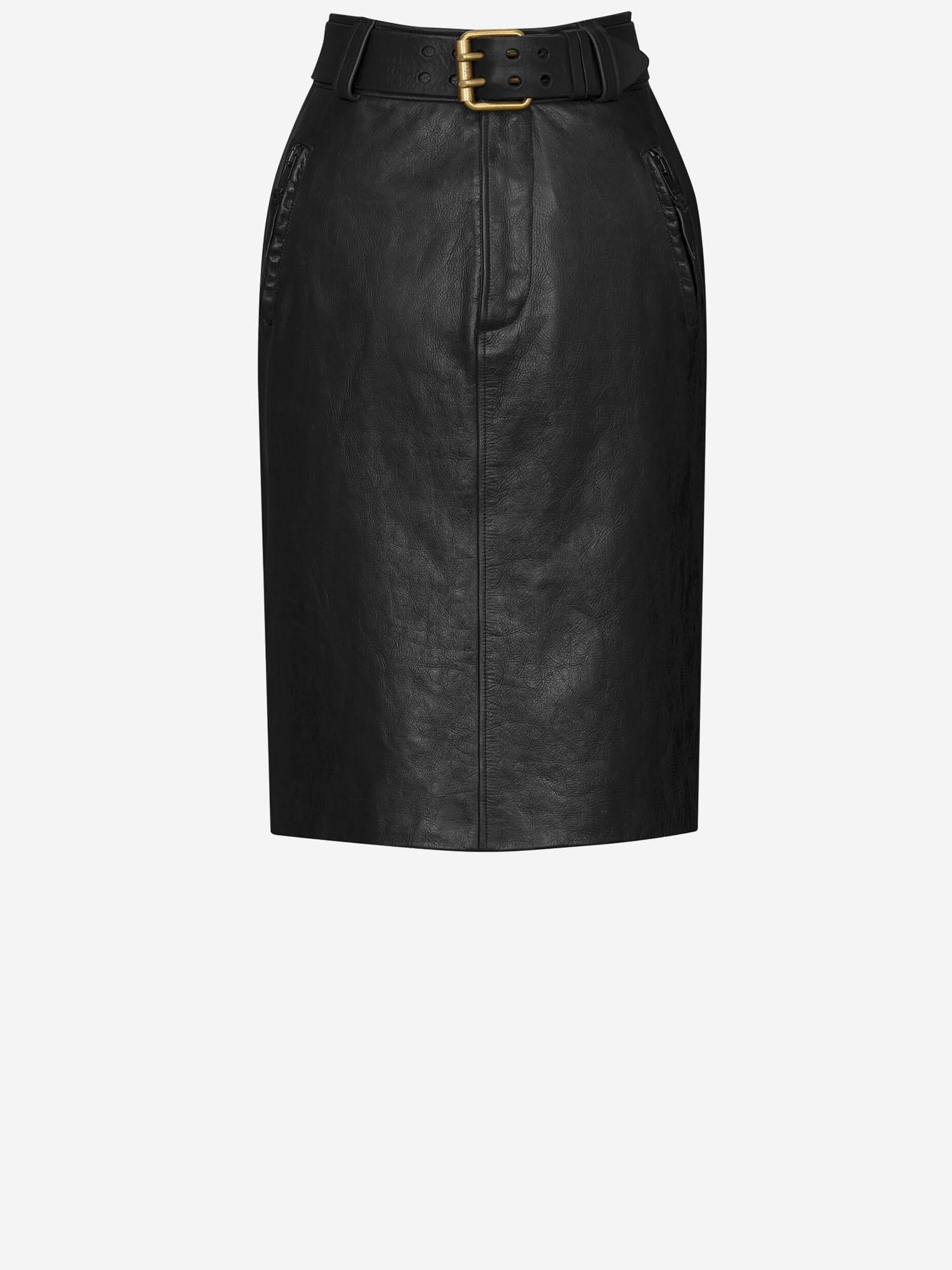 GONNA A MATITA CON CINTURA IN PELLE STROPICCIATA 865021 YCVD21000 SAINT LAURENT 