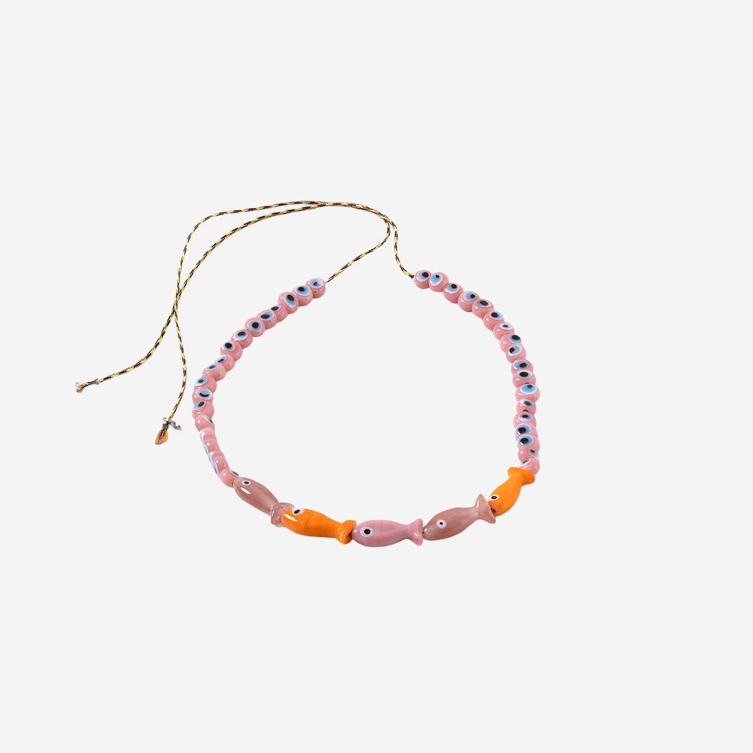 Collana in tessuto e perle di vetro FISHGLASSBEAD YELLOWPINK SORBET ISLAND 