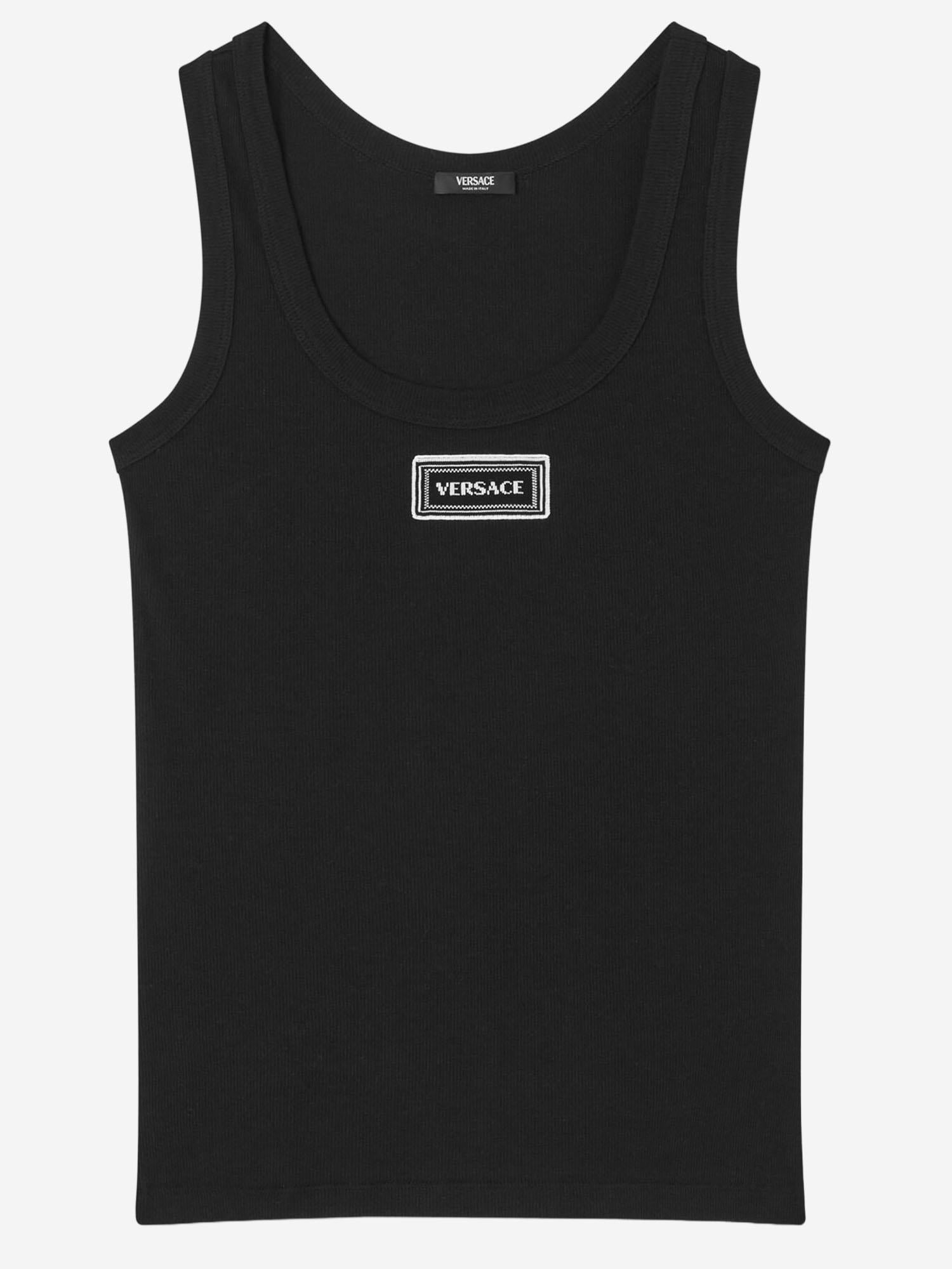 CANOTTA IN COTONE STRETCH CON LOGO 1023210 1A172221B000 VERSACE 