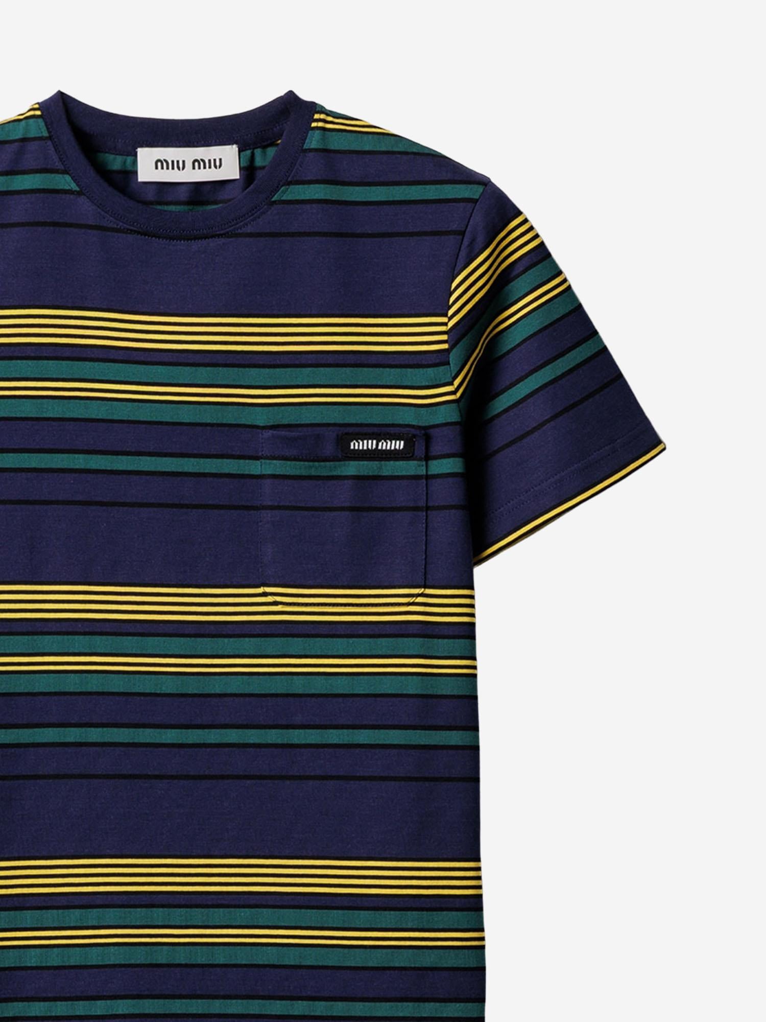 T-SHIRT IN COTONE CON MOTIVO A RIGHE MJNA09 18ZVF0V9D MIU MIU 