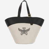 BORSA A SPALLA HIMMEL IN TELA DI COTONE E PELLE MWPESAC01 BK MCM 