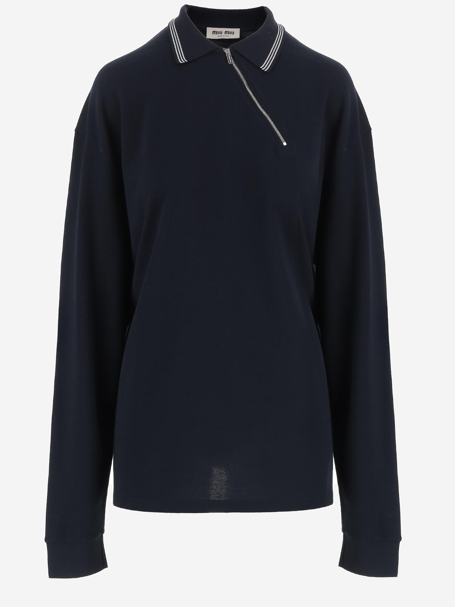 MAGLIA A MANICHE LUNGHE IN COTONE CON ZIP OBLIQUA MJLA20 18ZWF0008 MIU MIU 