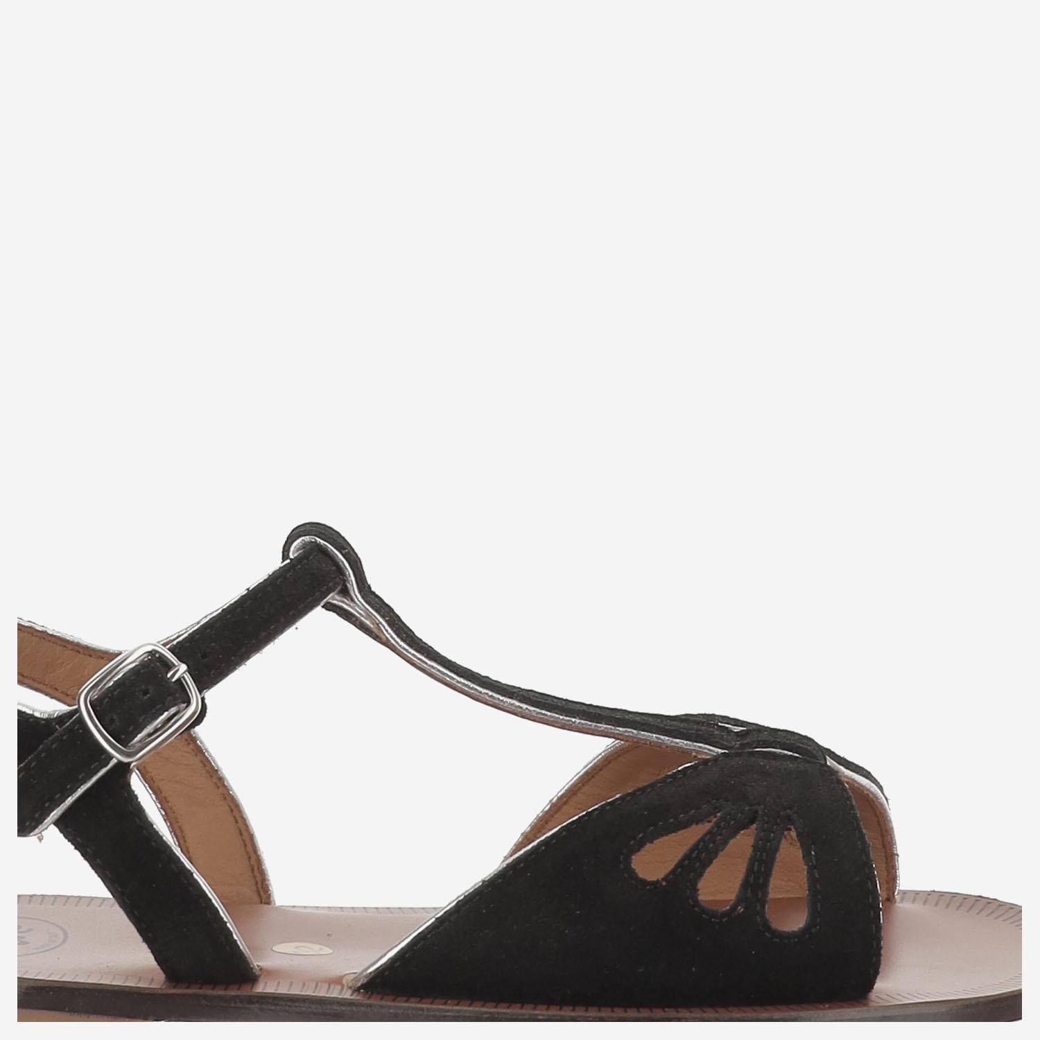 SANDALI IN PELLE 1323B SCAMOSCIATONERO PèPè KIDS 