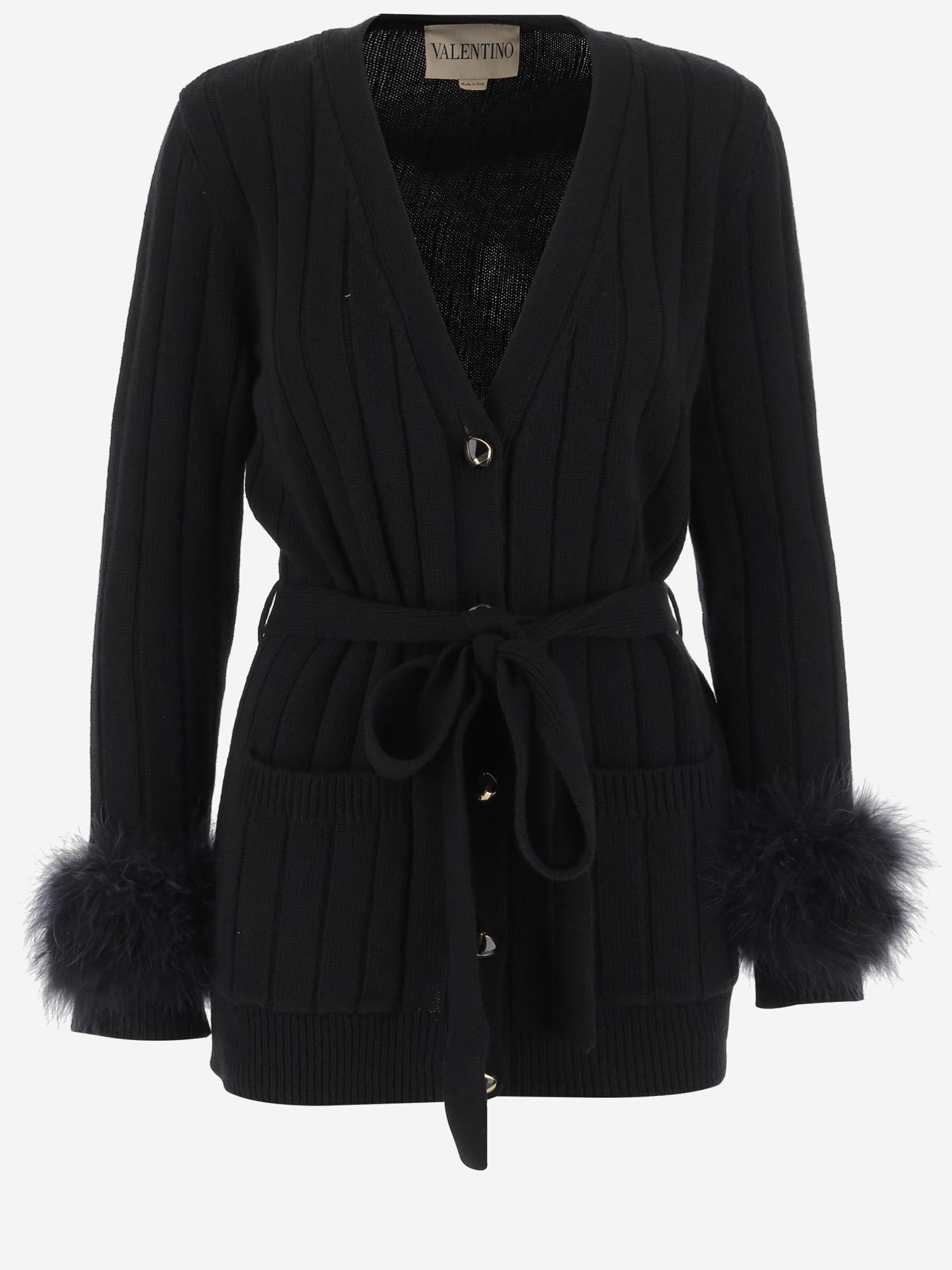 CARDIGAN IN LANA CON DETTAGLI IN ECOPELLICCIA 7B3KA11P 9JP0NO VALENTINO 