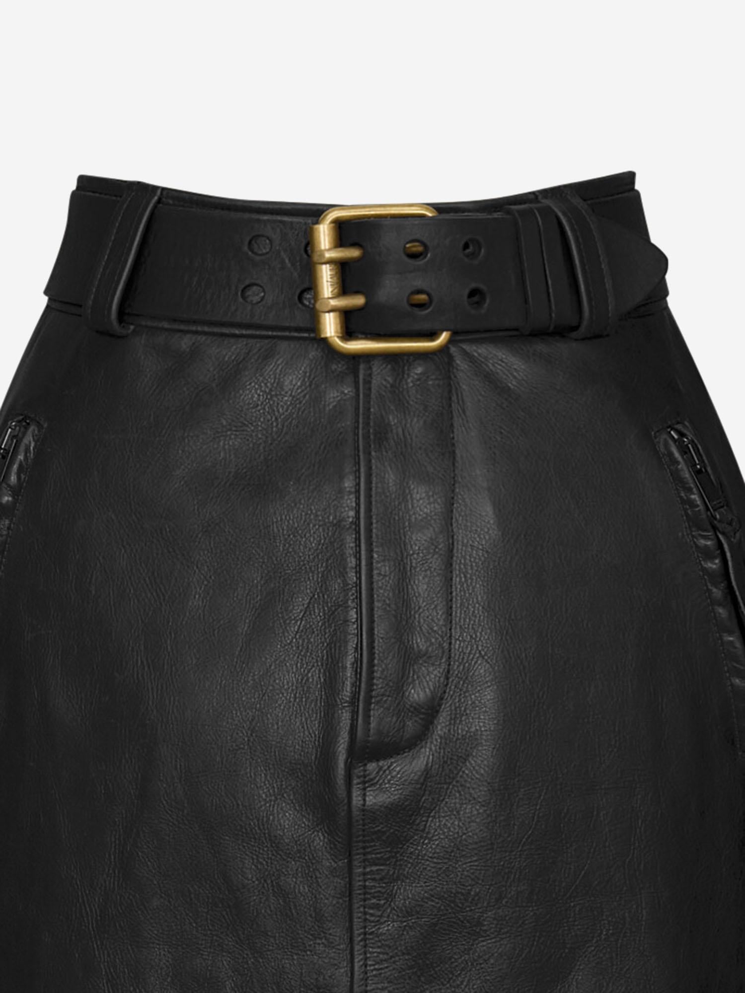 GONNA A MATITA CON CINTURA IN PELLE STROPICCIATA 865021 YCVD21000 SAINT LAURENT 