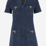 MINI ABITO IN DENIM DI COTONE CON FIOCCHI PF25812SBL BLUE SELF PORTRAIT 