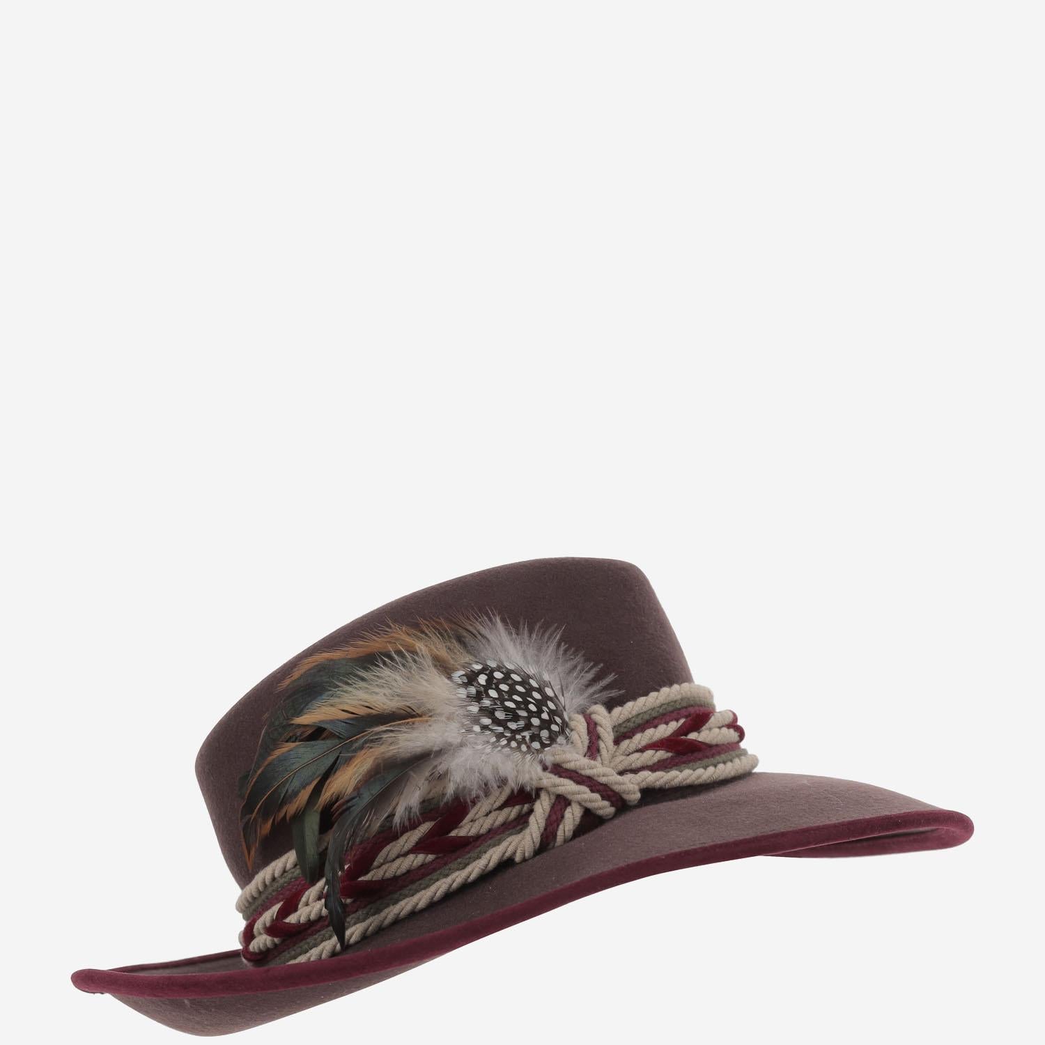CAPPELLO fedora IN LANA BROWNFEDORAHATWITHFEATHERS NATURAL ALEXIA ALVAREZ DE TOLEDO 