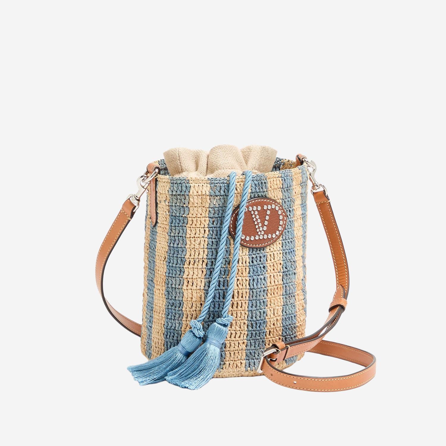 BORSA PICCOLA A SECCHIELLO IN RAFIA A RIGHE 8W2B0T03 IXUC8G VALENTINO GARAVANI 