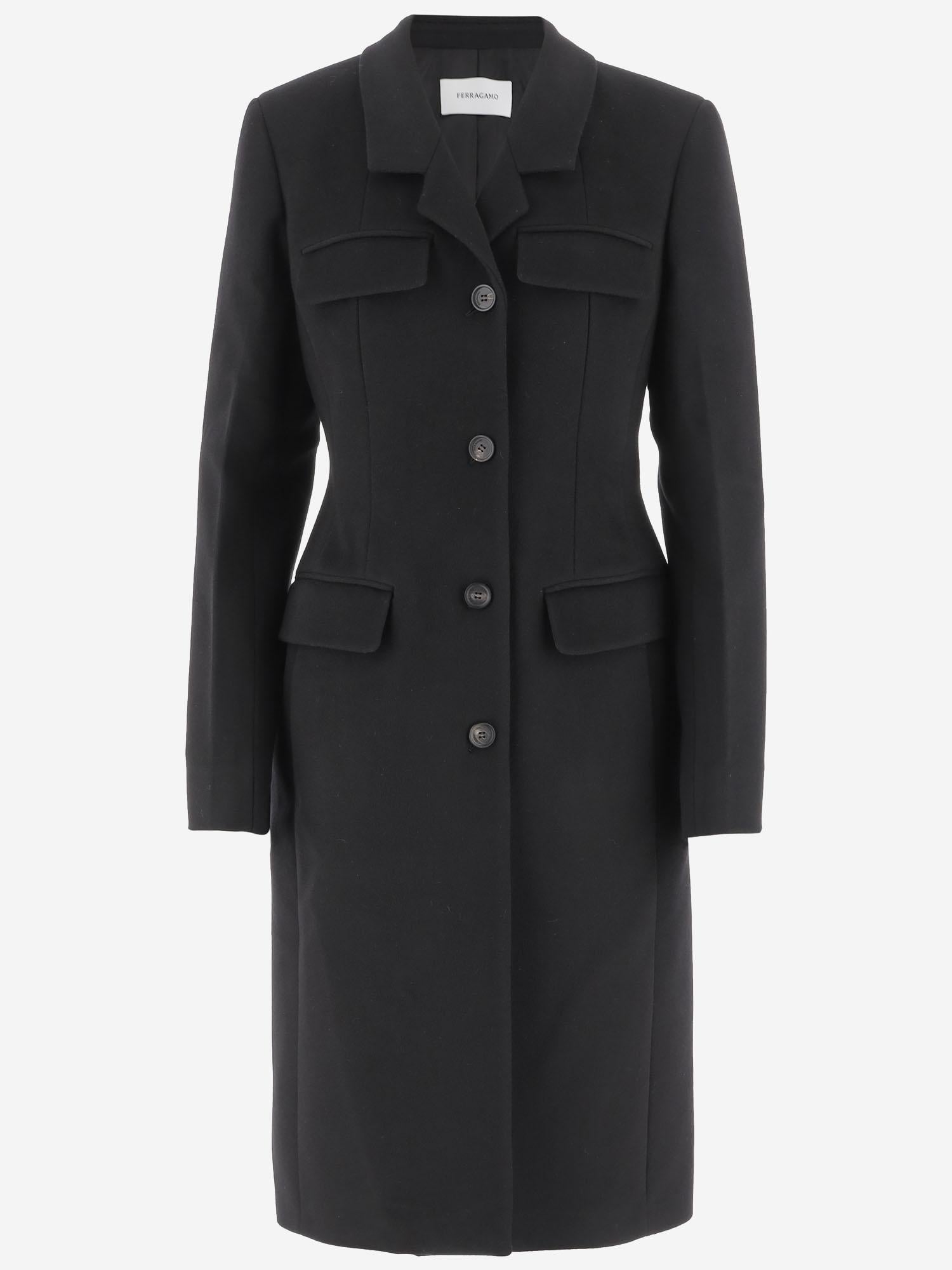 CAPPOTTO MONOPETTO SAGOMATO IN LANA E CASHMERE 13H452 003NERONERO SALVATORE FERRAGAMO 