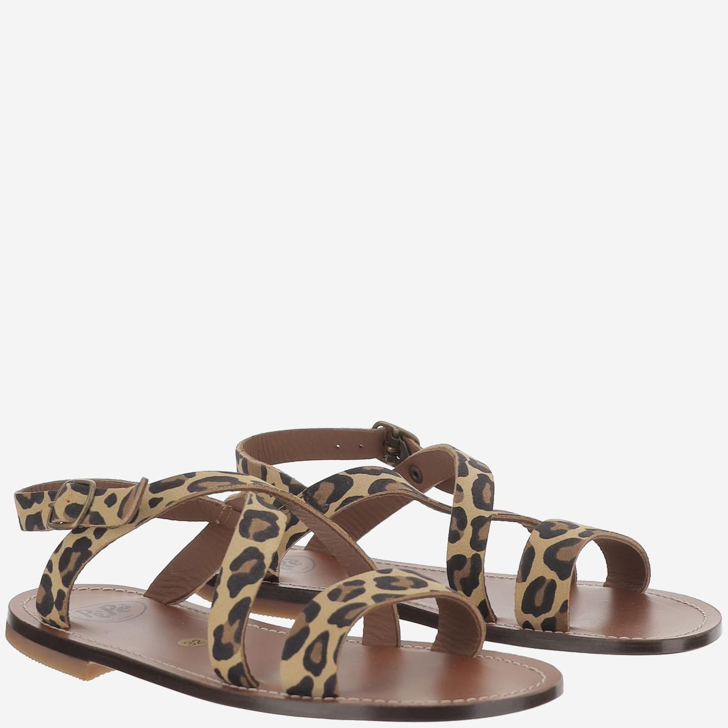 SANDALI IN PELLE CON MOTIVO ANIMALIER 1239 SCAMOSCIATOBENGALA PèPè KIDS 