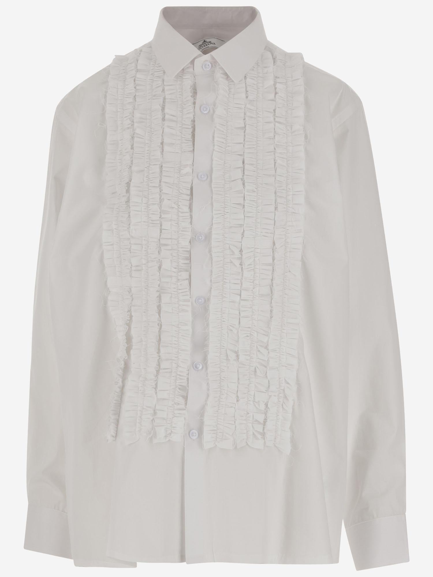 Camicia in cotone con volant W24092FRS1 WHITE HODAKOVA 