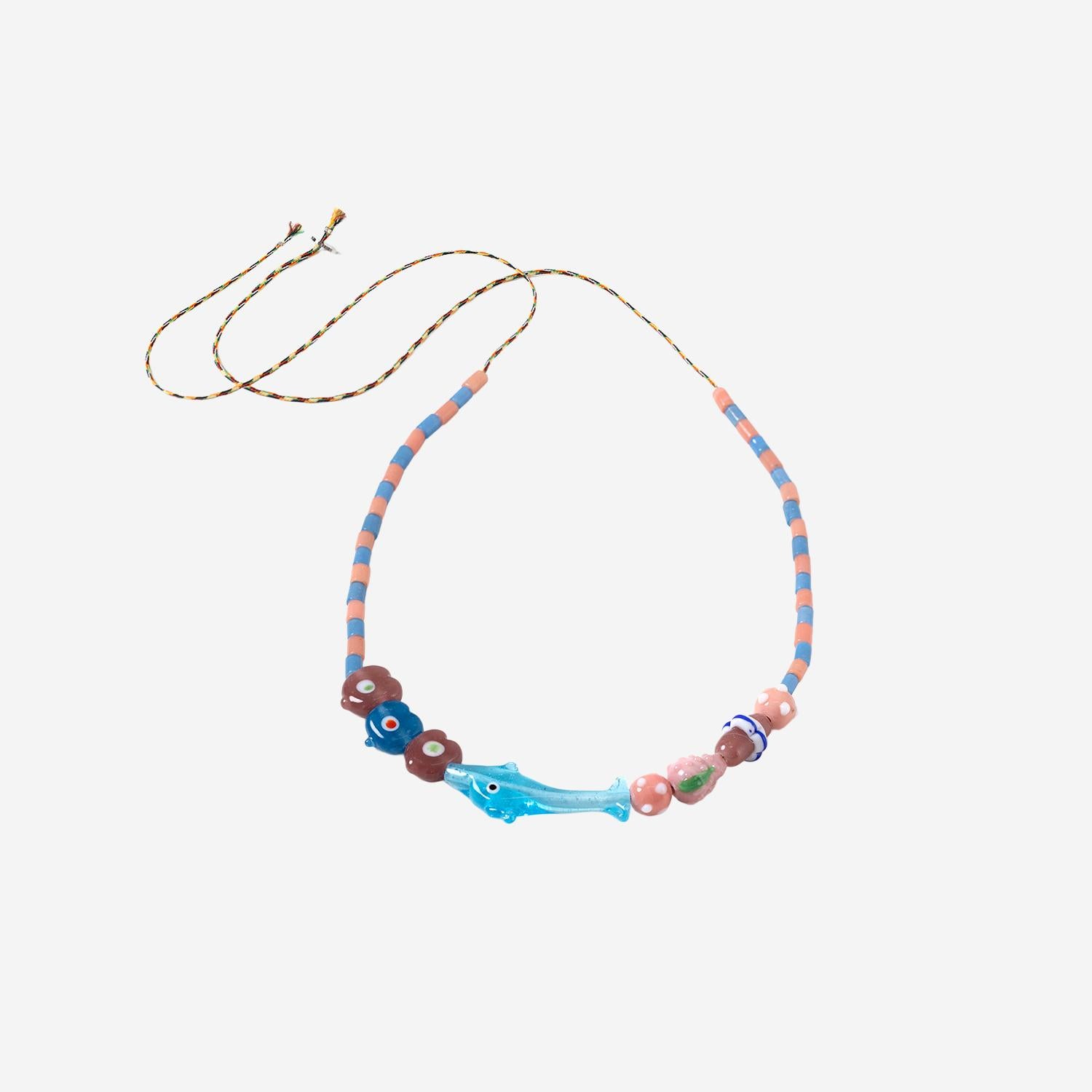 Collana con delfini e perle in vetro MIXEDGLASSBEAD DOLPHINPINKBLUE SORBET ISLAND 