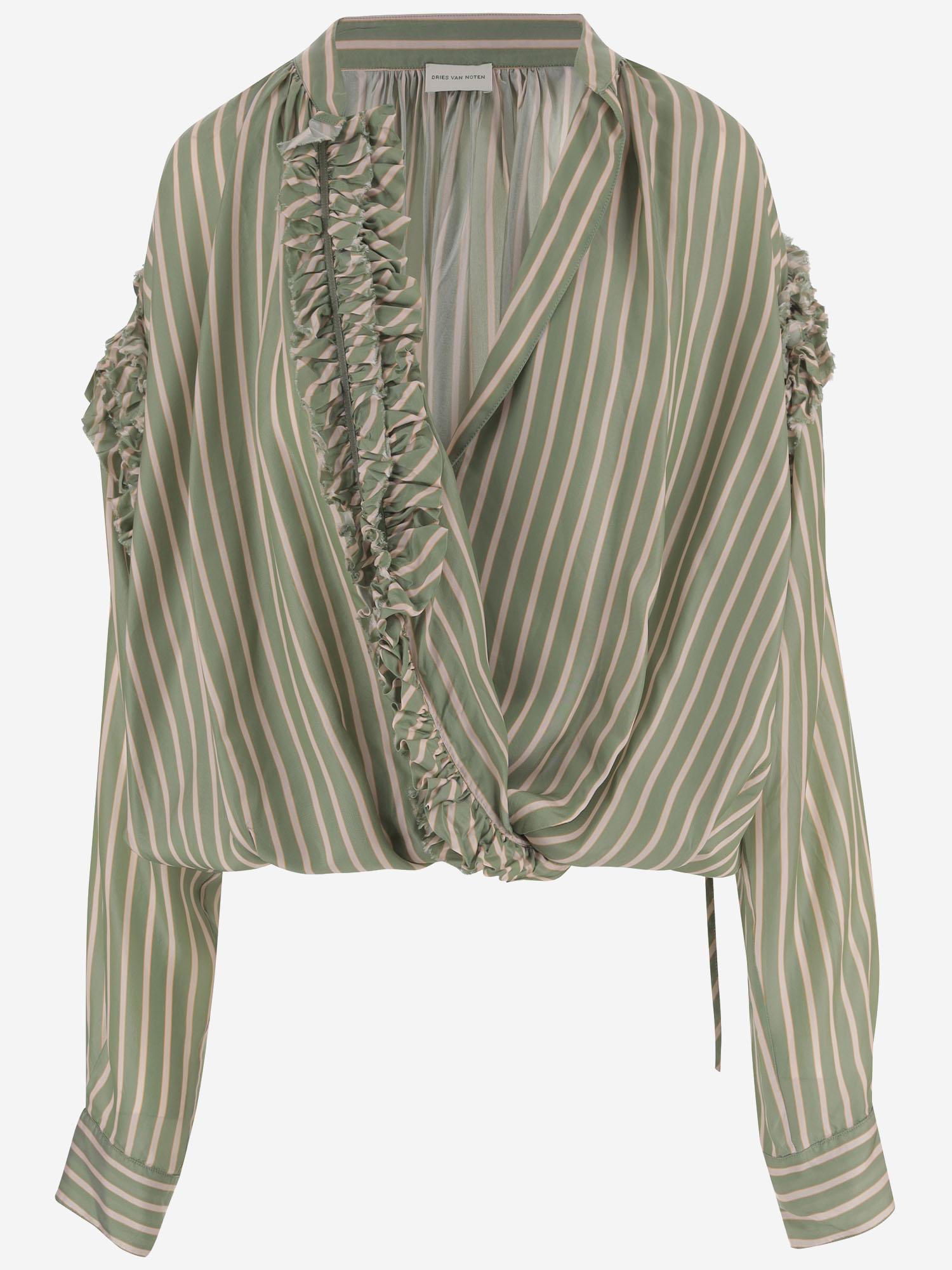 CAMICIA IN CUPRO A RIGHE CON VOLANT 010745 3274604 DRIES VAN NOTEN 