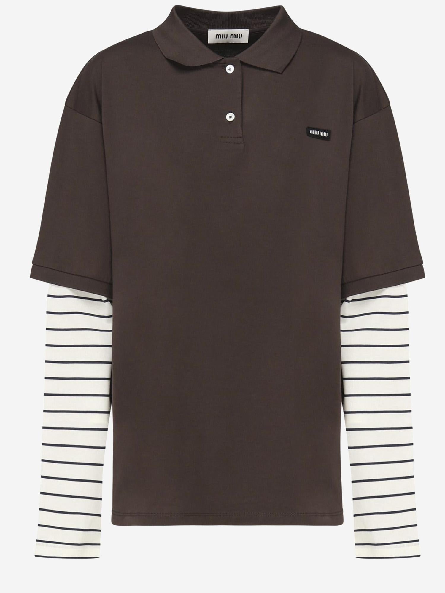 POLO A MANICHE LUNGHE IN COTONE CON LOGO MJL076 17ORF0RQM MIU MIU 