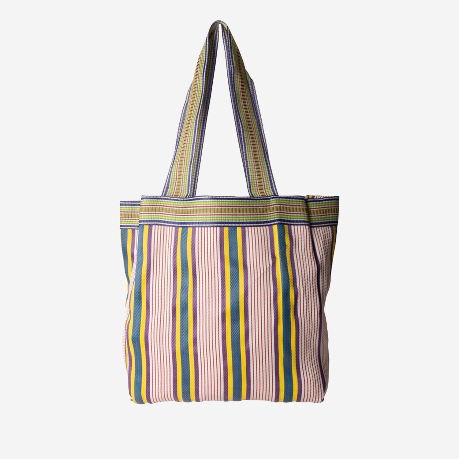 BORSA SHOPPING CON MOTIVO A RIGHE AU820993 06YELLOW/BLUE/PURPLE EJA 