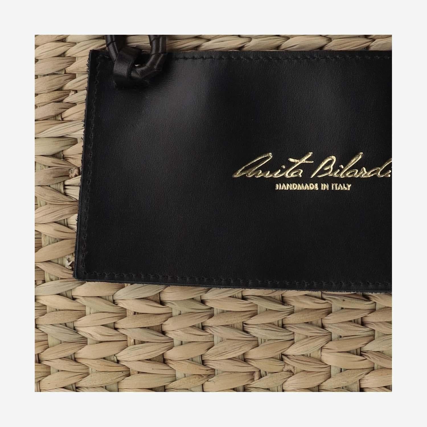 BORSA MEDIUM IN PAGLIA E PELLE PANDMEDIUM NERO ANITA BILARDI 