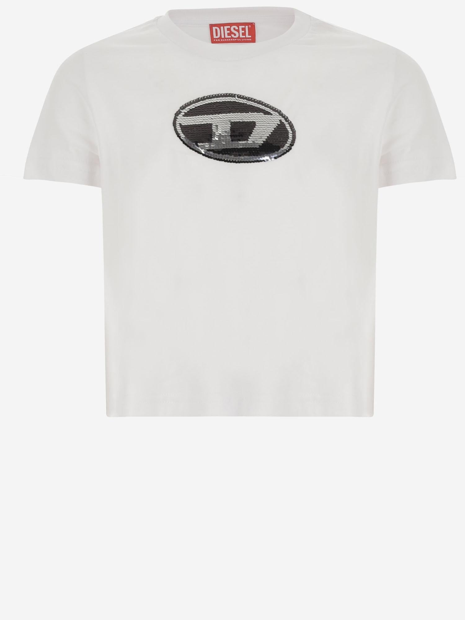T-SHIRT IN COTONE CON LOGO IN PAILLETTES J02371 KYAUNK100 DIESEL KIDS 