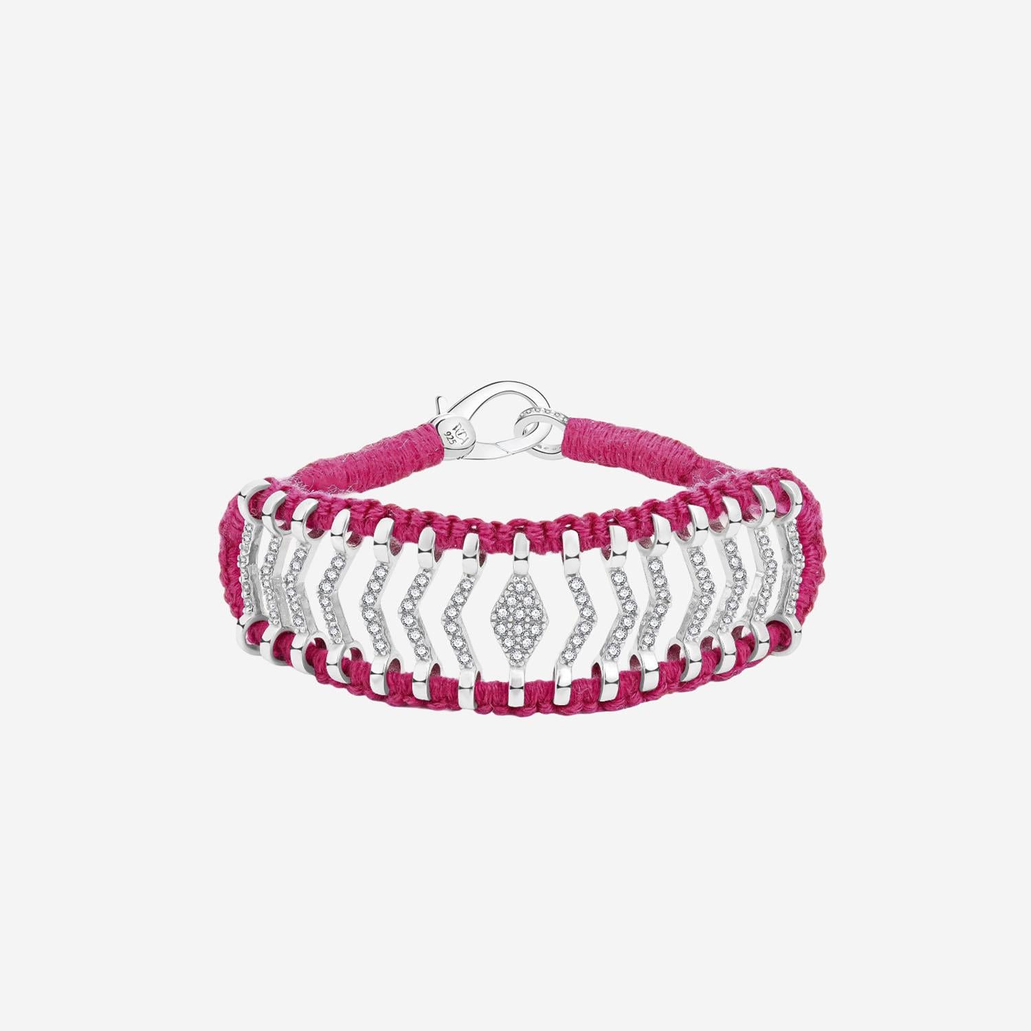 BRACCIALE ARGENTO CON DETTAGLIO GEOMETRICO ITACARE FUCSIA SILVIA BINI GIOIELLI 