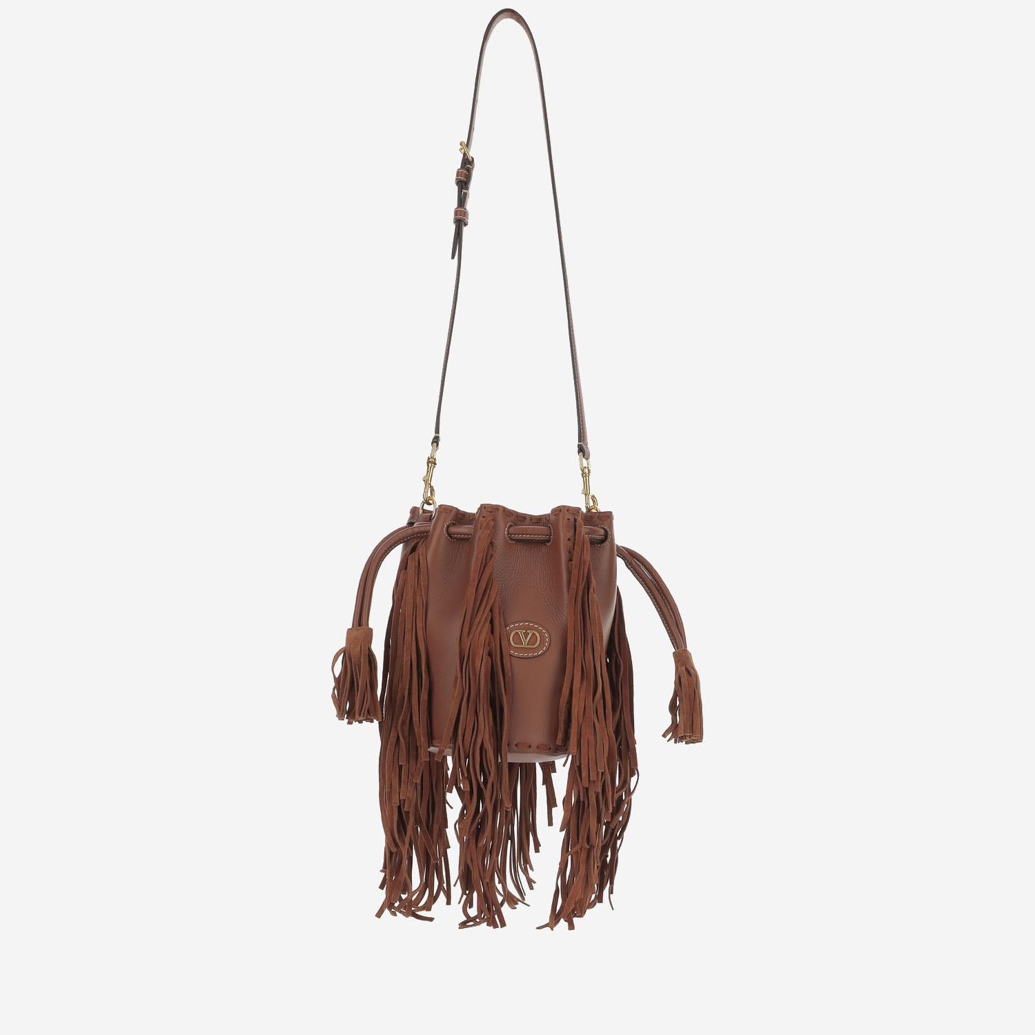 BORSA A SPALLA IN PELLE CON FRANGE 6W2B0R28LUJ WU2 VALENTINO GARAVANI 
