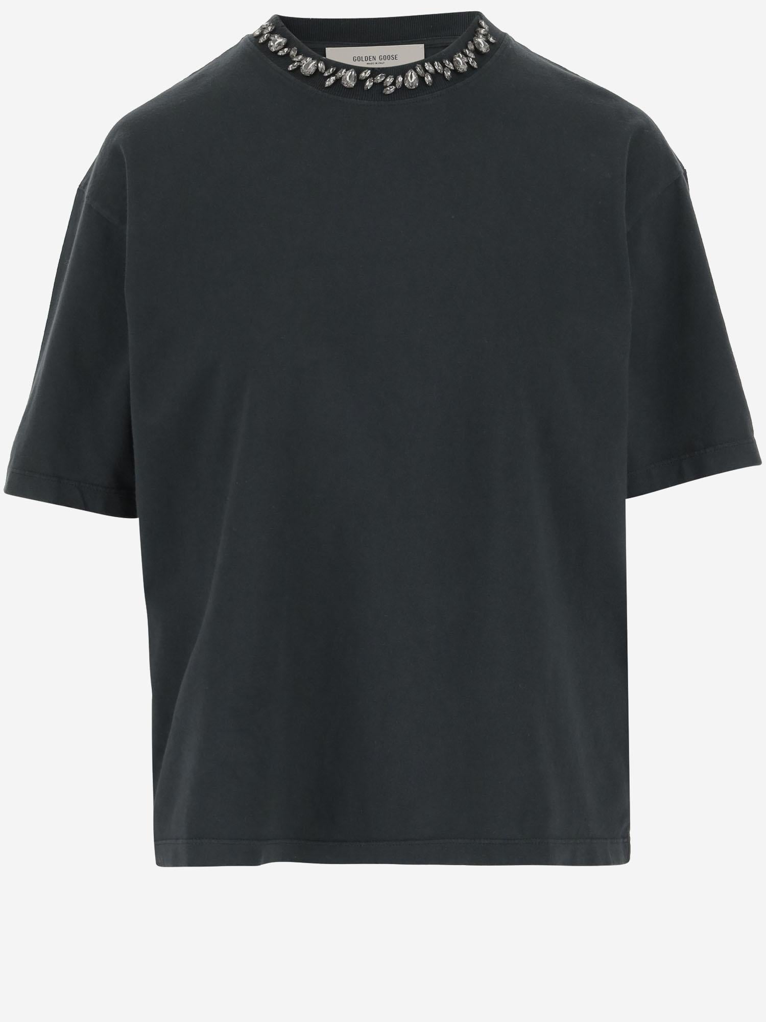 T-SHIRT IN COTONE CON CRISTALLI GWP01874 P00189790456 GOLDEN GOOSE 