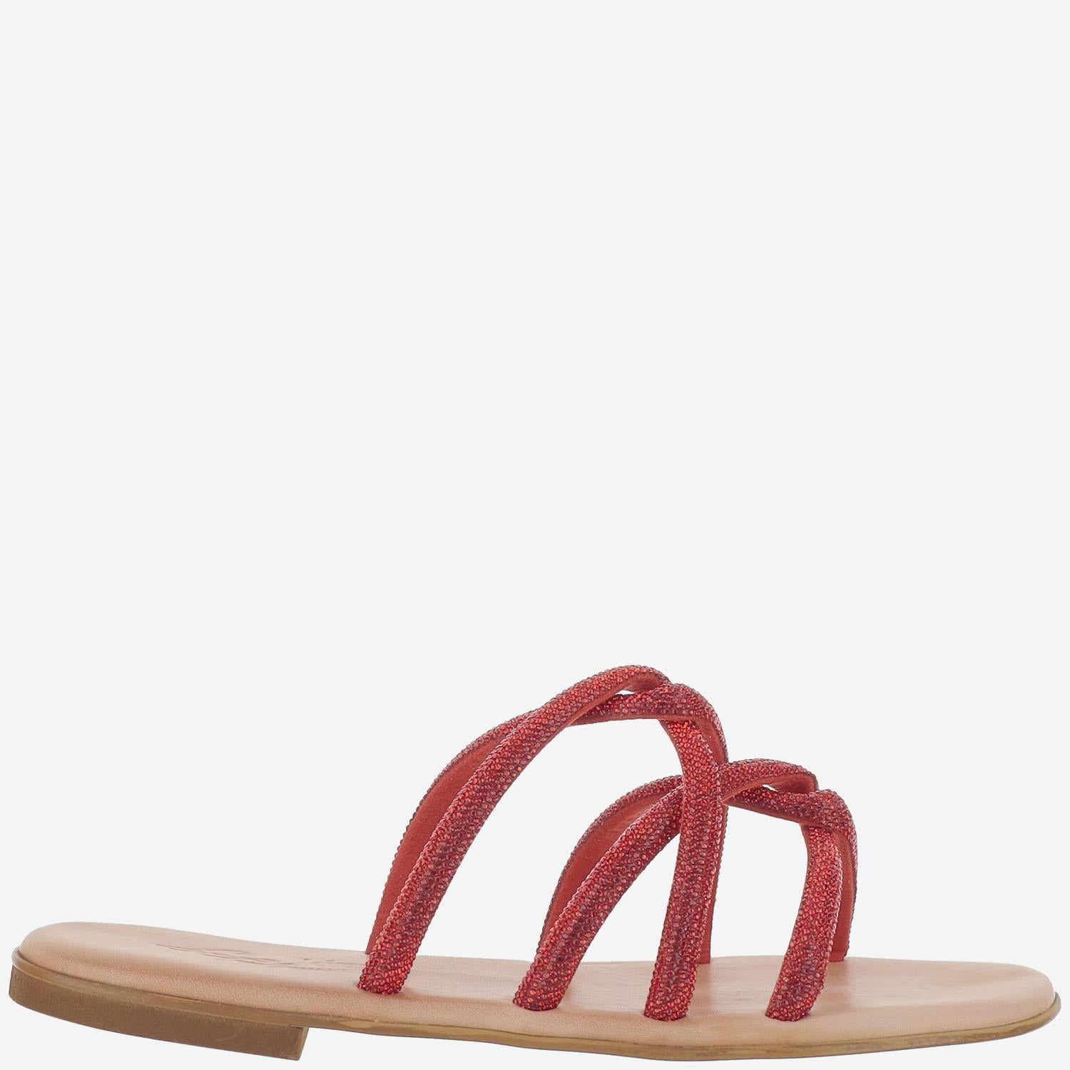 SANDALI IN PELLE CON STRASS TASO ROSSO KIMA 