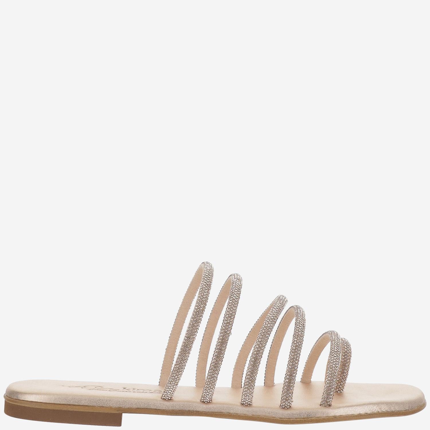 SANDALI IN PELLE CON STRASS KOS ROSE GOLD KIMA 