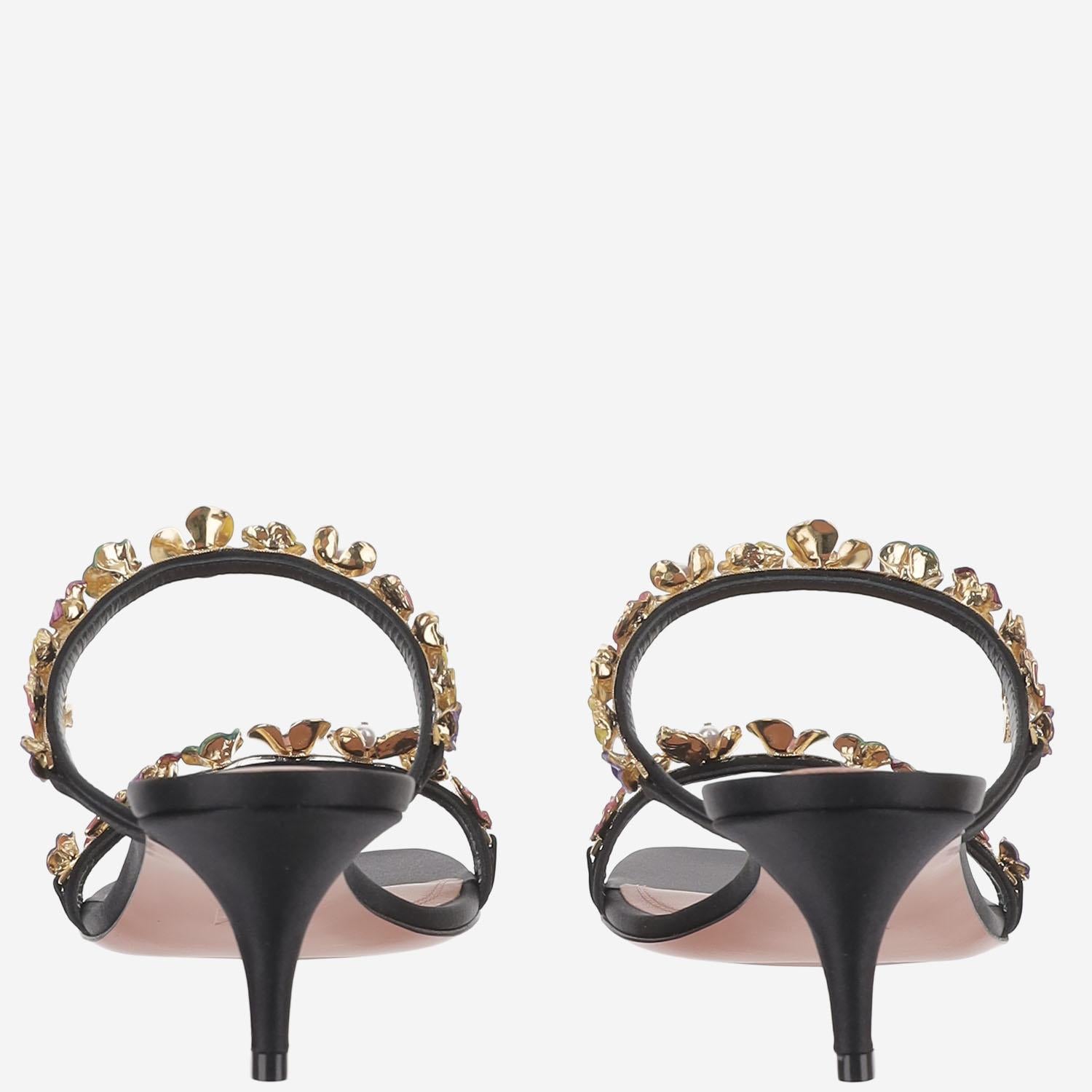SANDALI VITTORIA CON APPLICAZIONI FLOREALI VITTORIASLIPPER 55BLACKMULTICOLOR AMINA MUADDI 