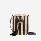 BORSA PICCOLA A SECCHIELLO IN RAFIA A RIGHE 8W2B0T03 IXUC8K VALENTINO GARAVANI 