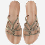SANDALI IN PELLE CON STRASS TASO BRONZO KIMA 