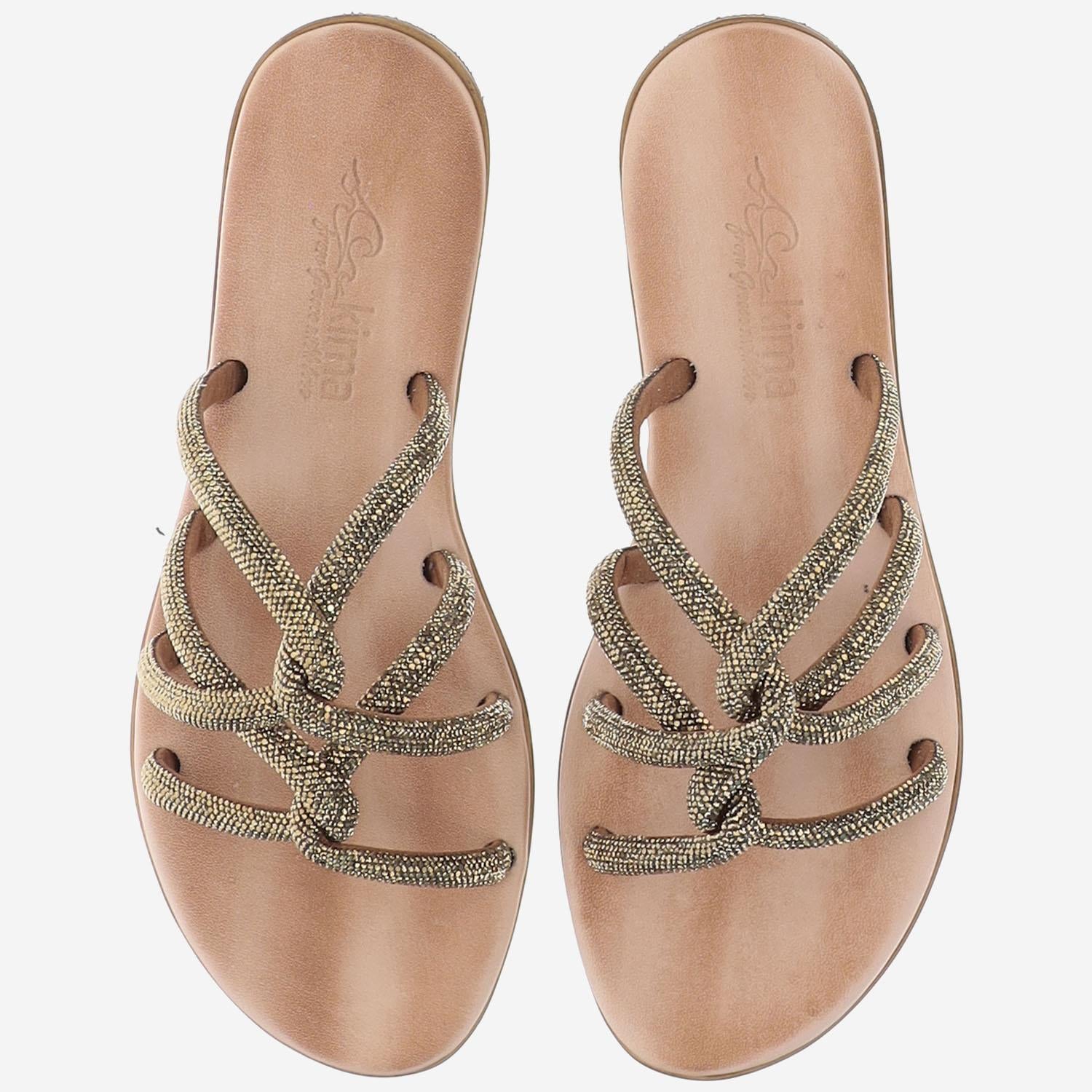 SANDALI IN PELLE CON STRASS TASO BRONZO KIMA 
