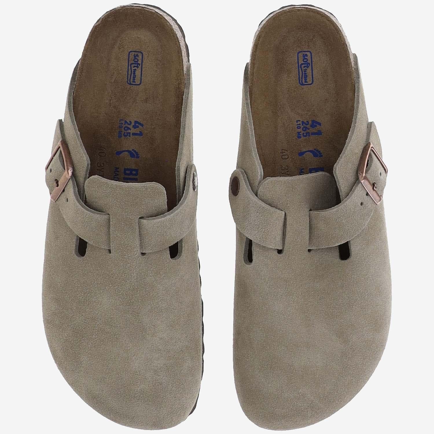 SABOT BOSTON IN PELLE SCAMOSCIATA 560773 TAUPE BIRKENSTOCK 