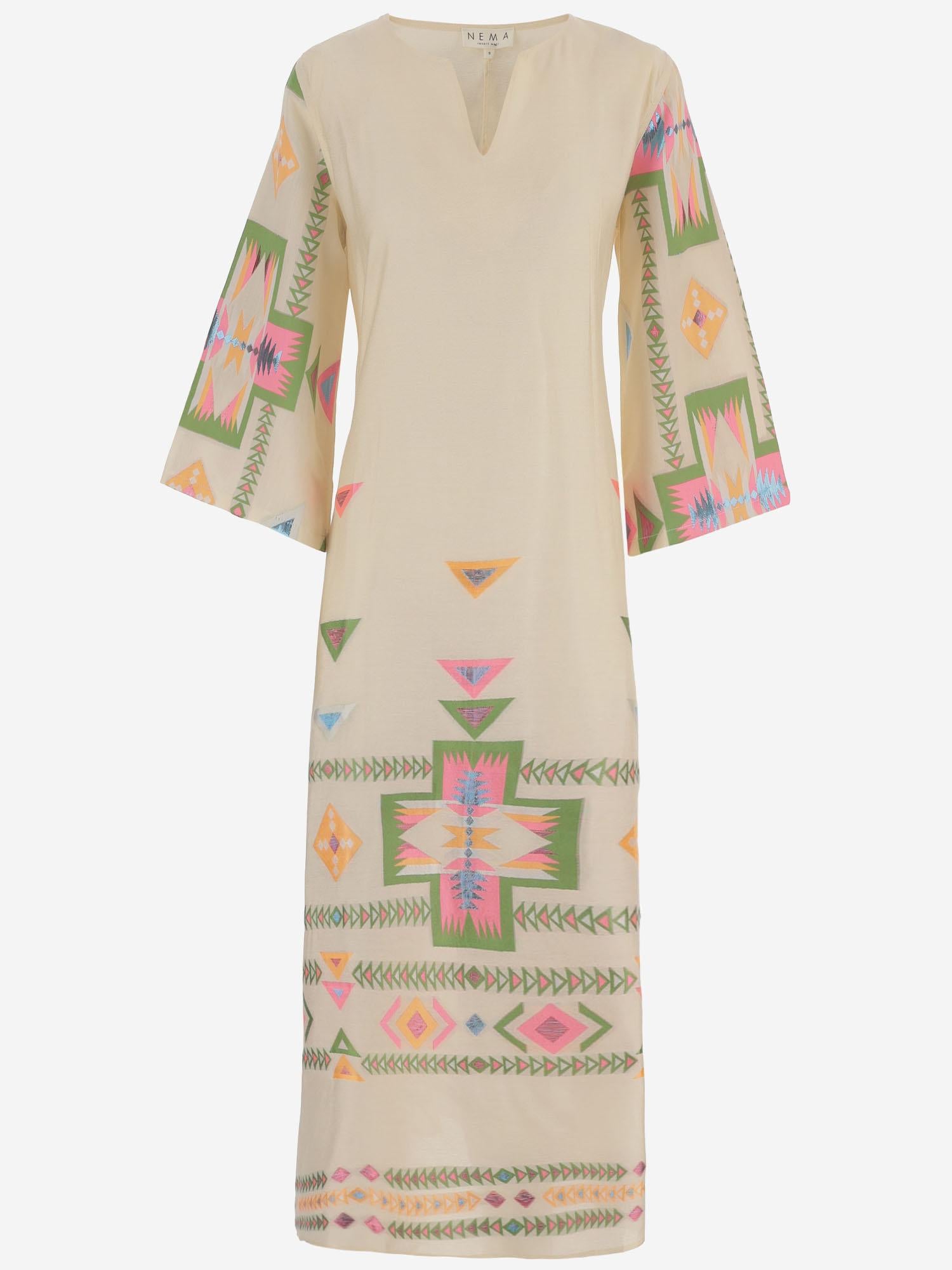 Abito lungo fantasia in tessuto 15107 N271BEIGE NEMA 