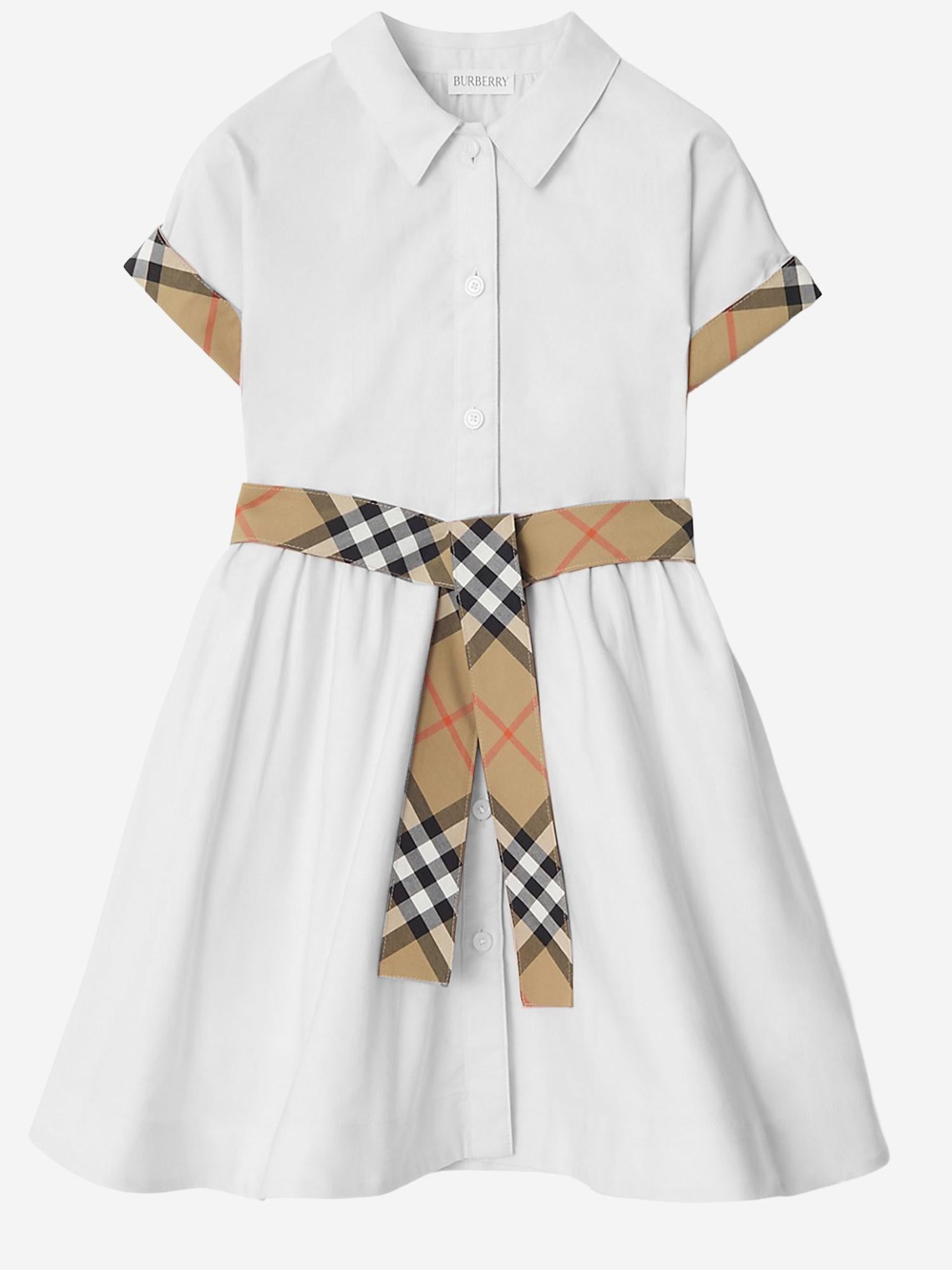ABITO IN COTONE CON DETTAGLI A CHECK 8121228 WHITE BURBERRY KIDS 
