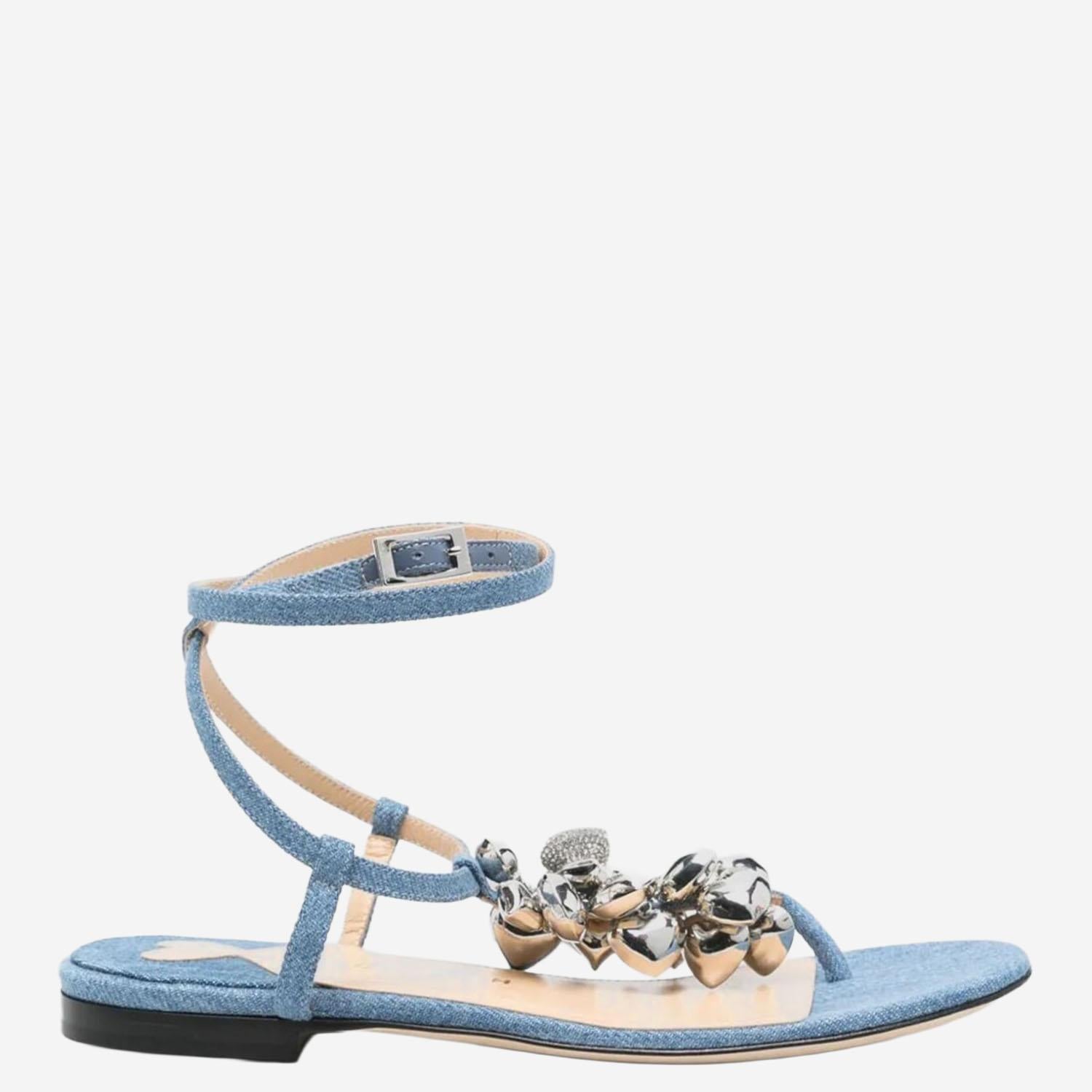 SANDALI IN COTONE E PELLE S089705 DENB27 MACH & MACH 