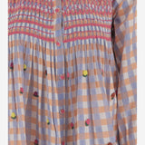 CAMICIA IN COTONE CON RICAMO FLOREALE E SMOCKING ADRIANA BLUE PHILIPPA 1970 