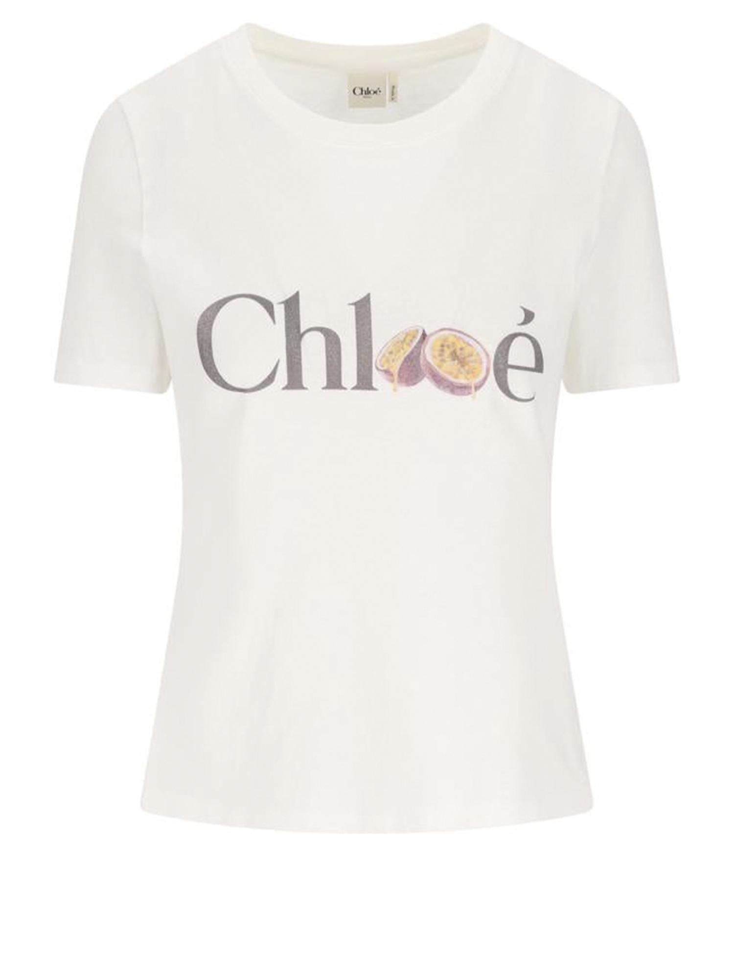 T-SHIRT IN COTONE CON STAMPA LOGO CH26SJH08197 101 CHLOE 