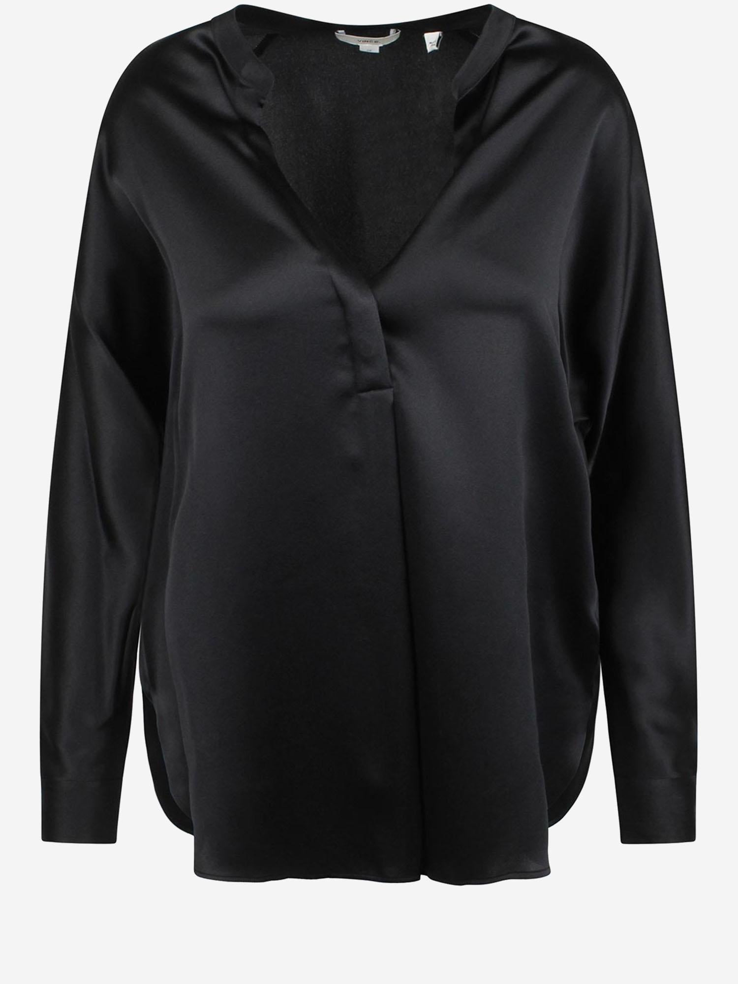 CAMICIA IN SETA CON SCOLLO A V VR84511926 001BLK VINCE 