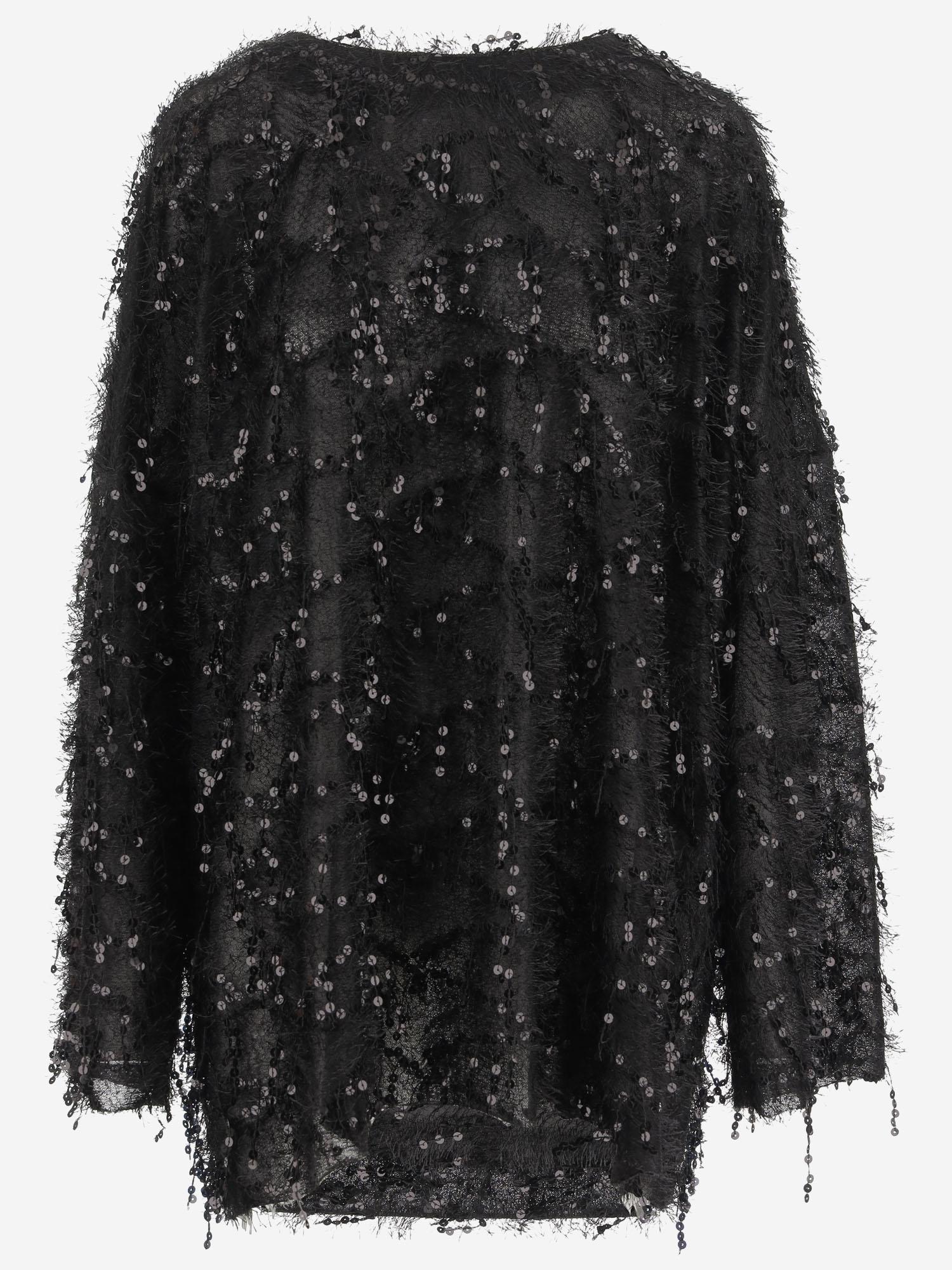 T-SHIRT A MANICHE LUNGHE CON MOTIVO PAILLETTES T004 PESQBLACK NICCOLO PASQUALETTI 
