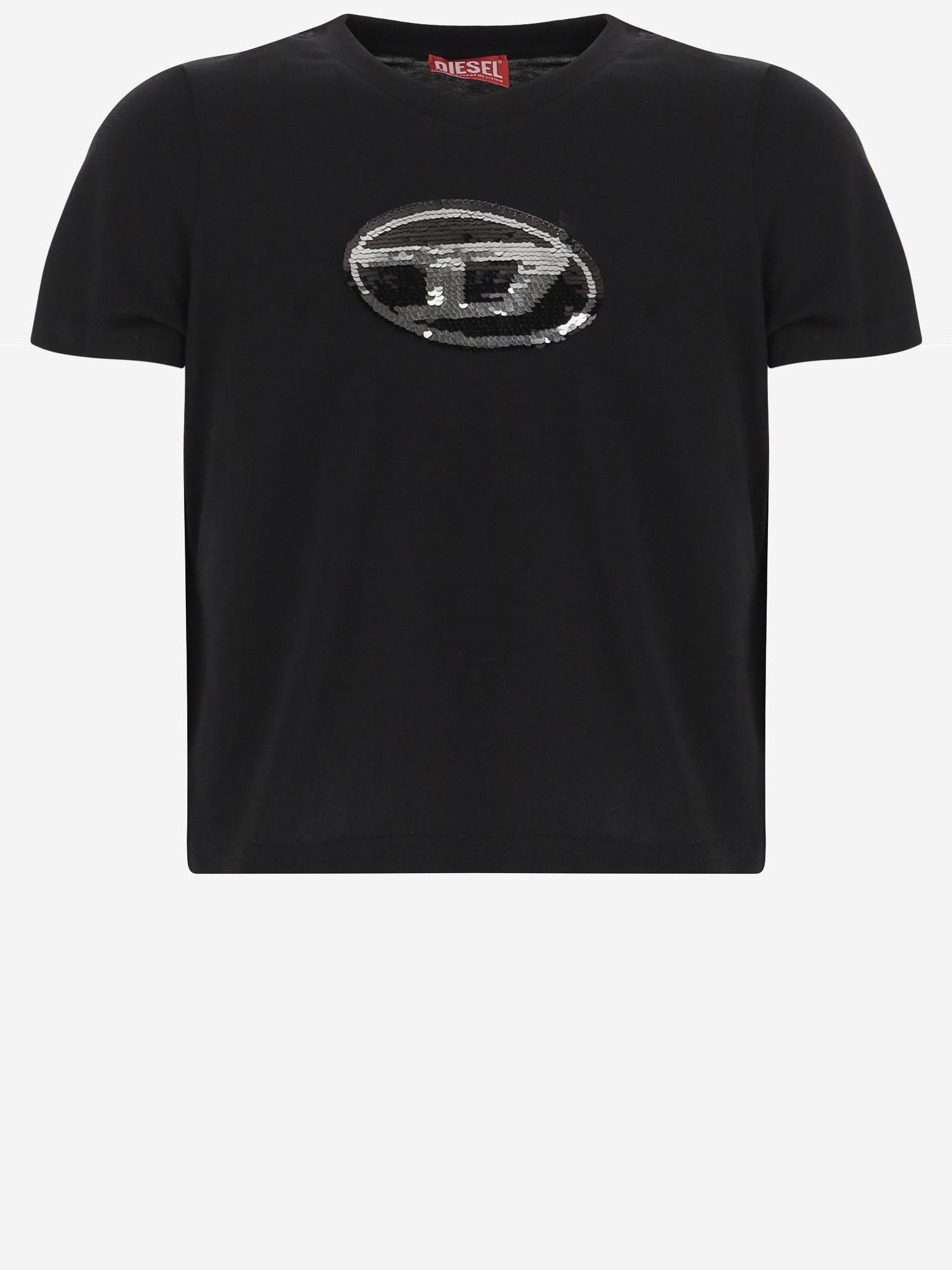 T-SHIRT IN COTONE CON LOGO IN PAILLETTES J02371 KYAUNK900 DIESEL KIDS 