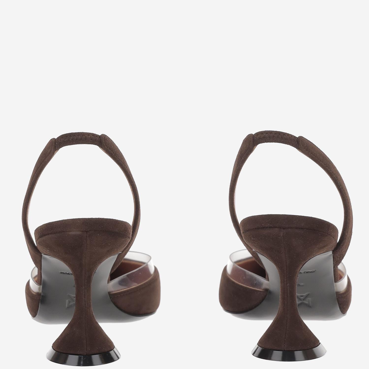 SLINGBACK LARA IN SUEDE LARASLING 70COFFEETRANSPARENT AMINA MUADDI 