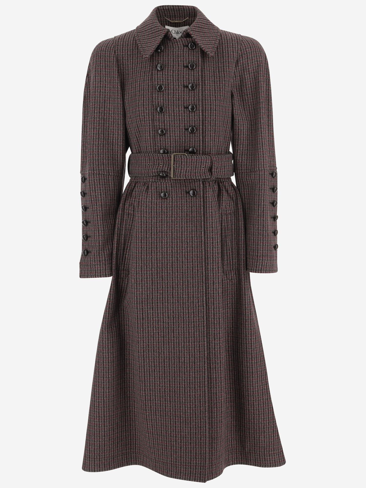 Cappotto doppiopetto in lana pied de poule CH25WMA61169 990 CHLOE 