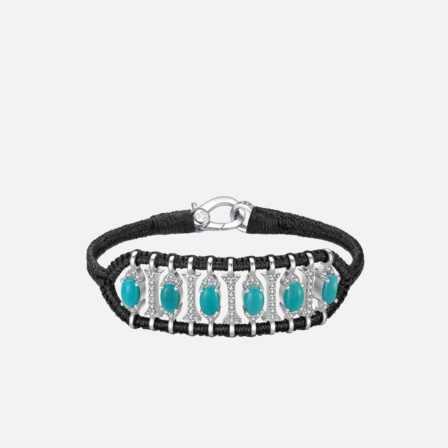 BRACCIALE ARGENTO CON DETTAGLIO GEOMETRICO TERESINA TURQUOISE SILVIA BINI GIOIELLI 