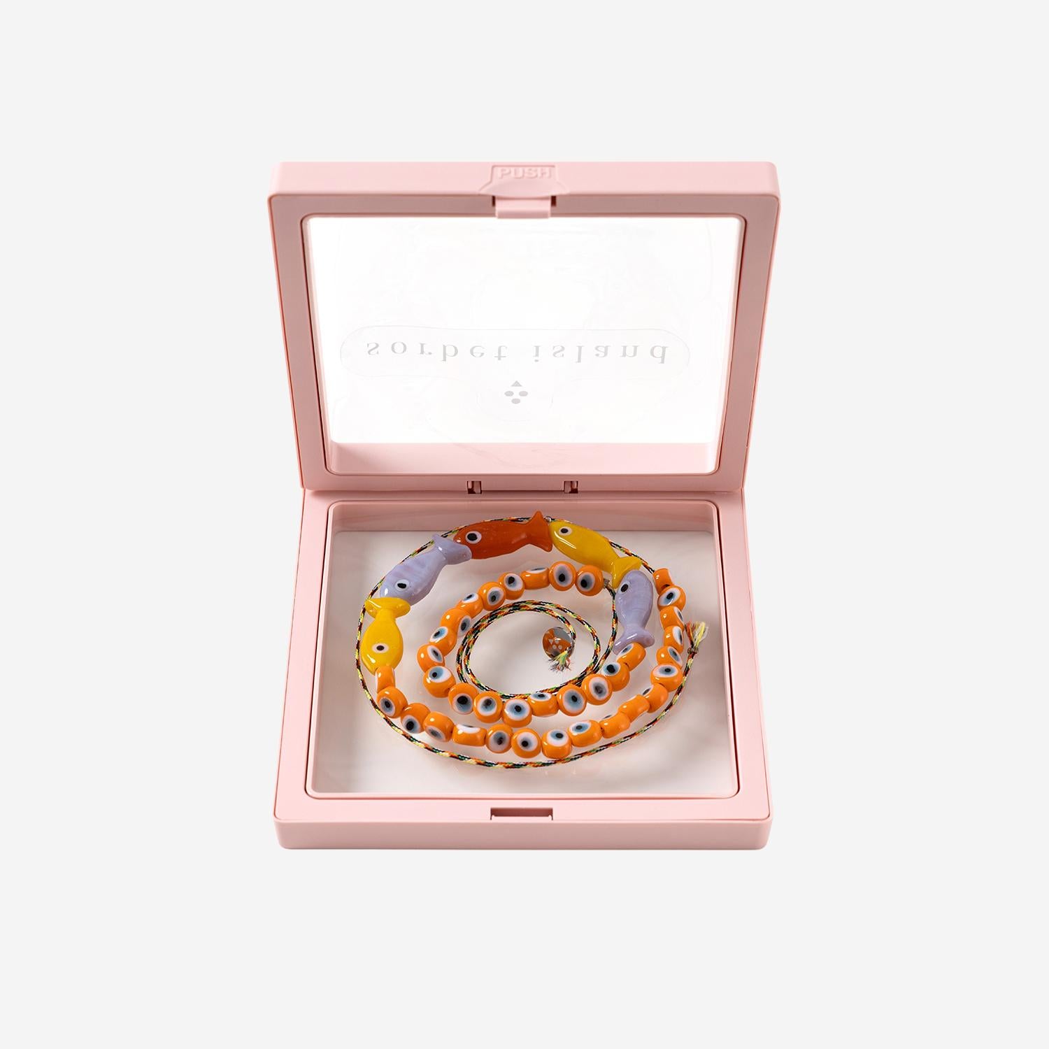 Collana in tessuto e perle di vetro FISHGLASSBEAD TELLOWORANGE SORBET ISLAND 