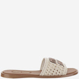 SANDALI IN PELLE E TESSUTO CON LOGO 5XX667 2BDFF0304 MIU MIU 