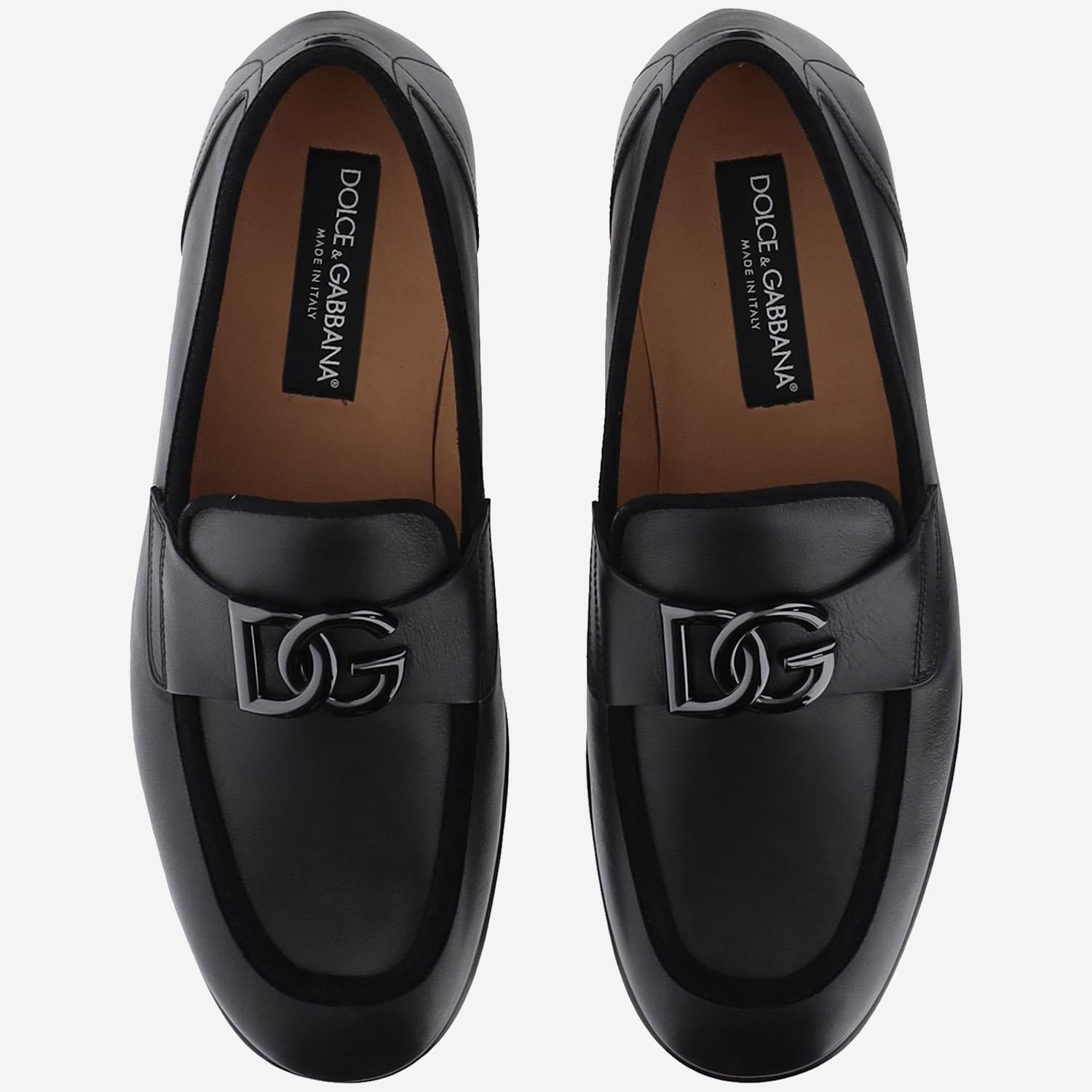 MOCASSINI IN PELLE CON LOGO DG A50462 A6O7080999 DOLCE & GABBANA 