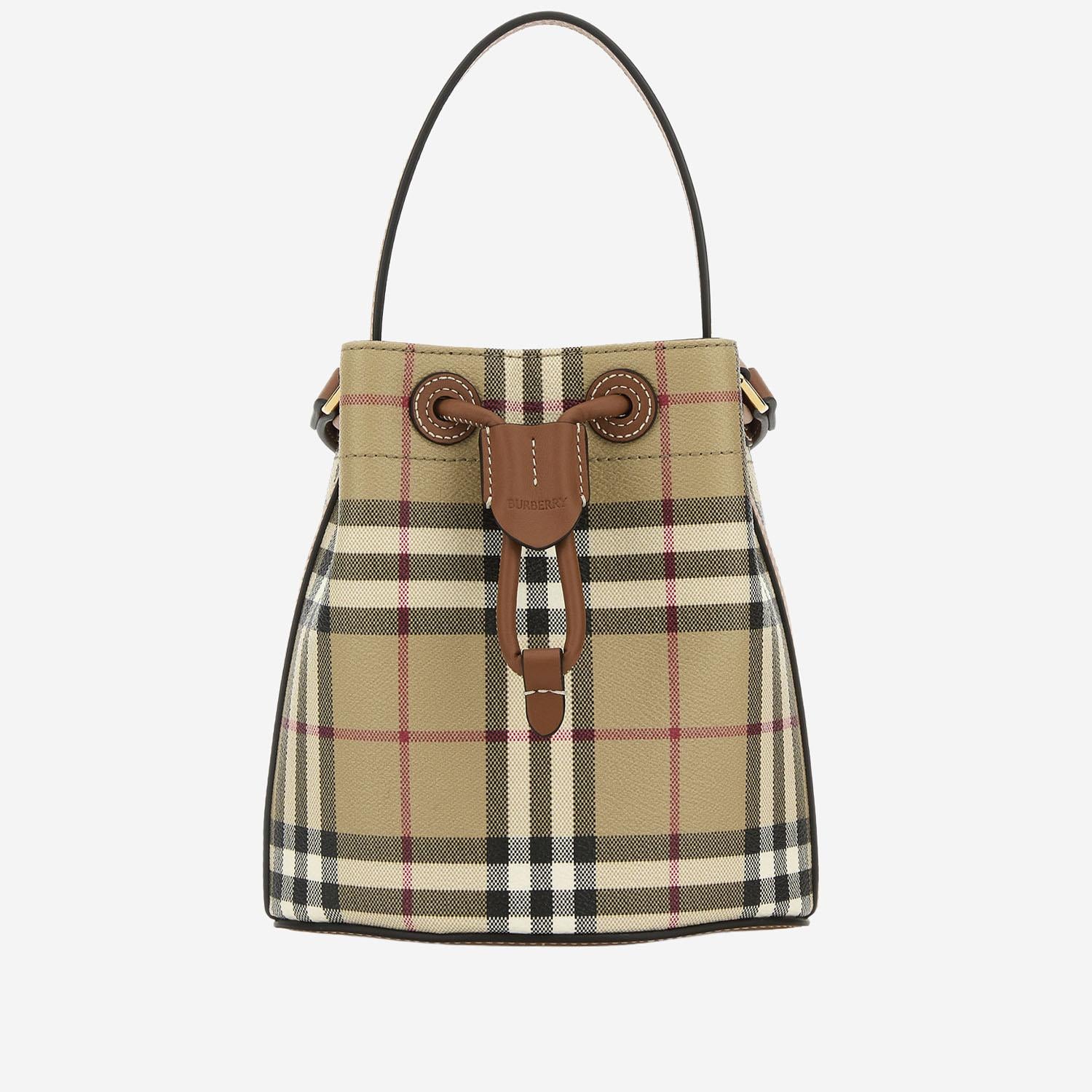 BORSA BUCKET CON MOTIVO CHECK 8100486 VNTGCHKBRIARBROWN BURBERRY 